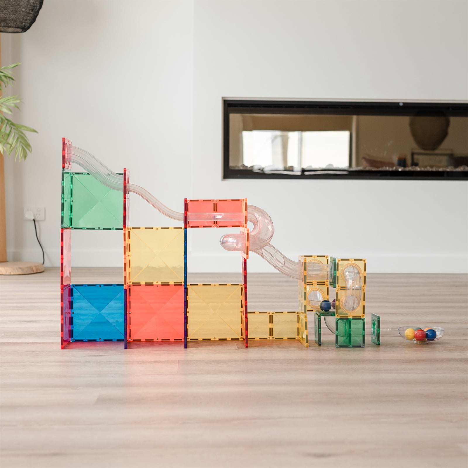 Magnetic Tiles Rainbow Ball Run Expansion Pack, 66 Pieces