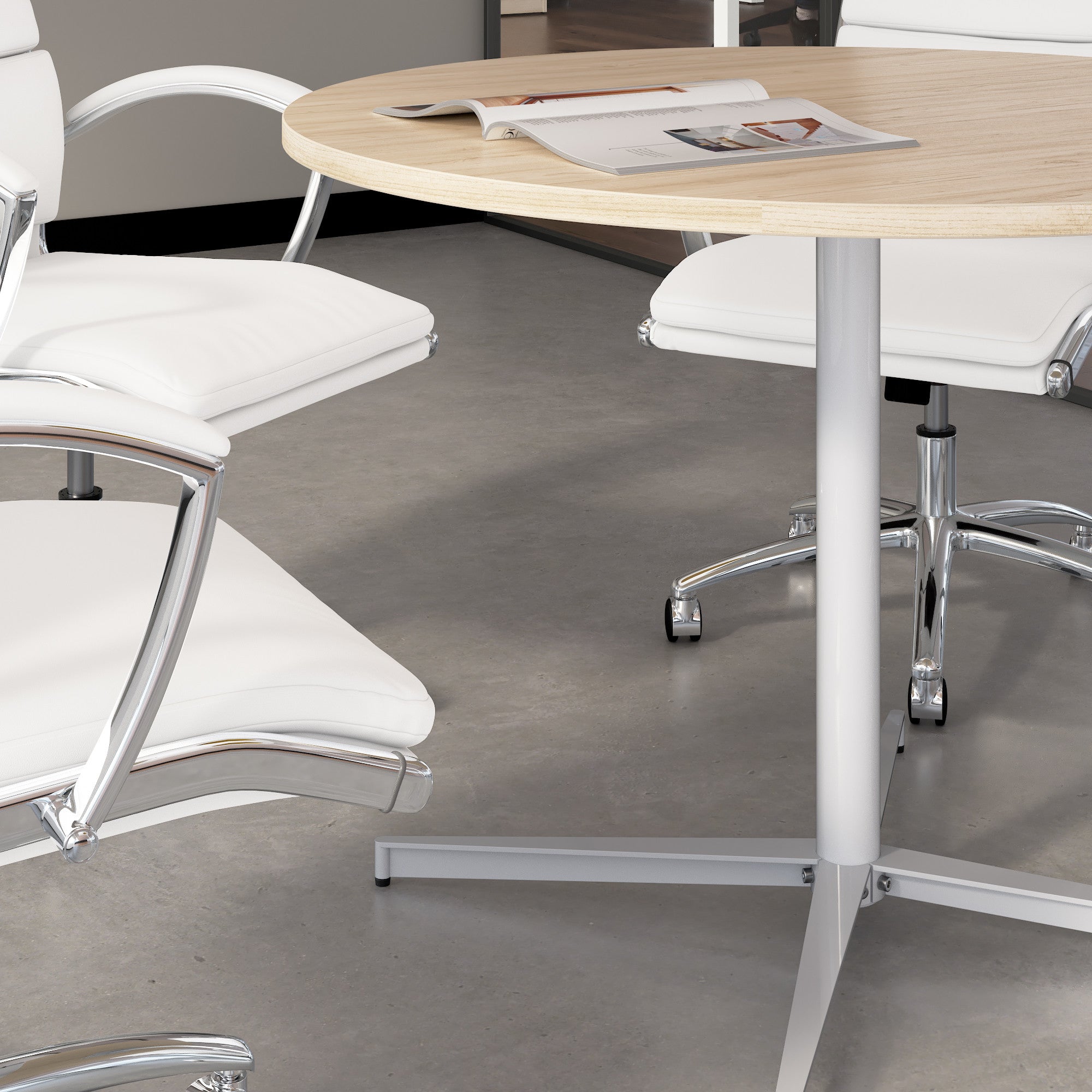 Bush Business Furniture 42-inch Round Conference Table with Metal Base in Natural Elm - 41.38" Width x 41.38" Depth x 30.33" Height