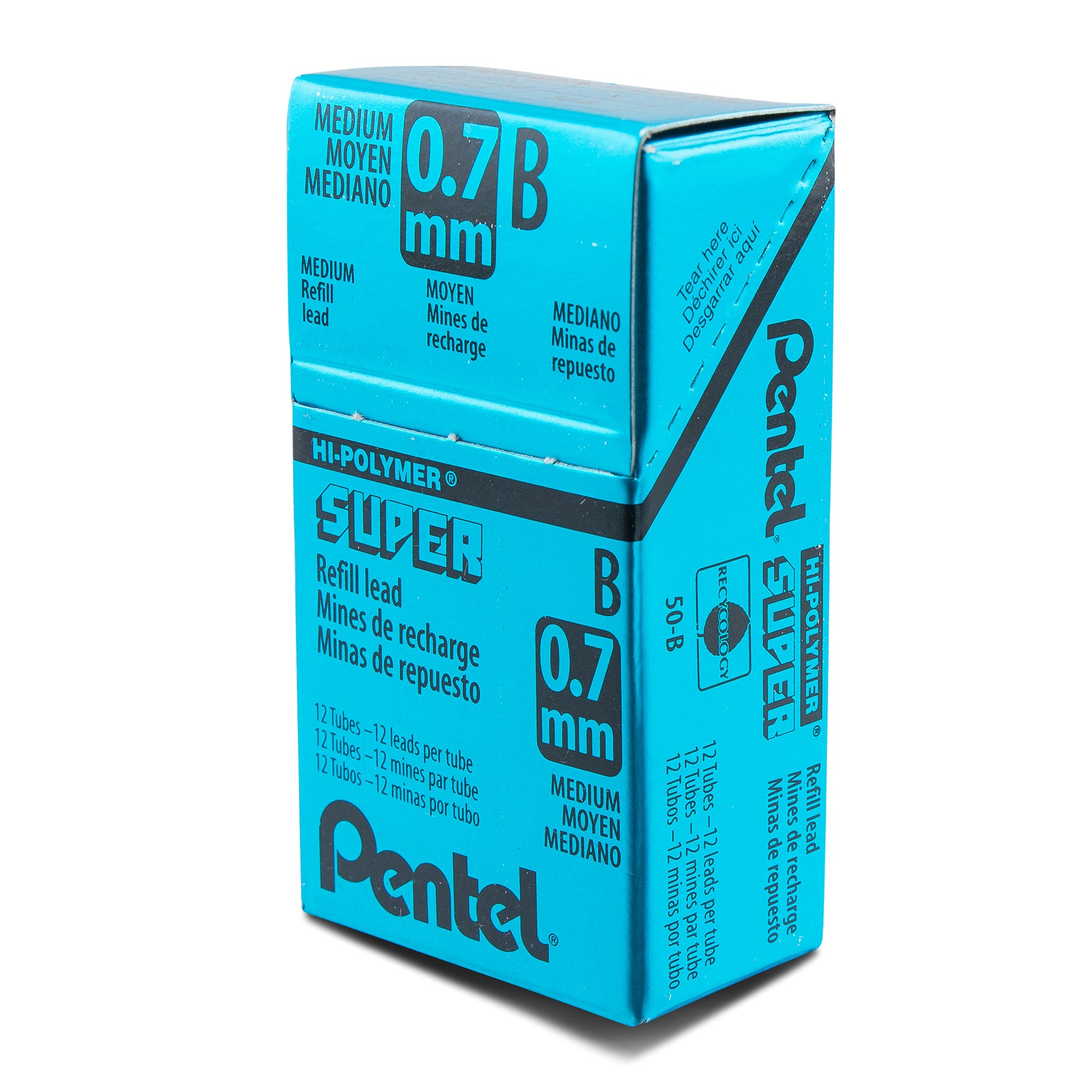 Super Hi-Polymer Lead Refill (0.7mm) Medium, B, 12 Pieces/Tube, 12 Tubes/Box