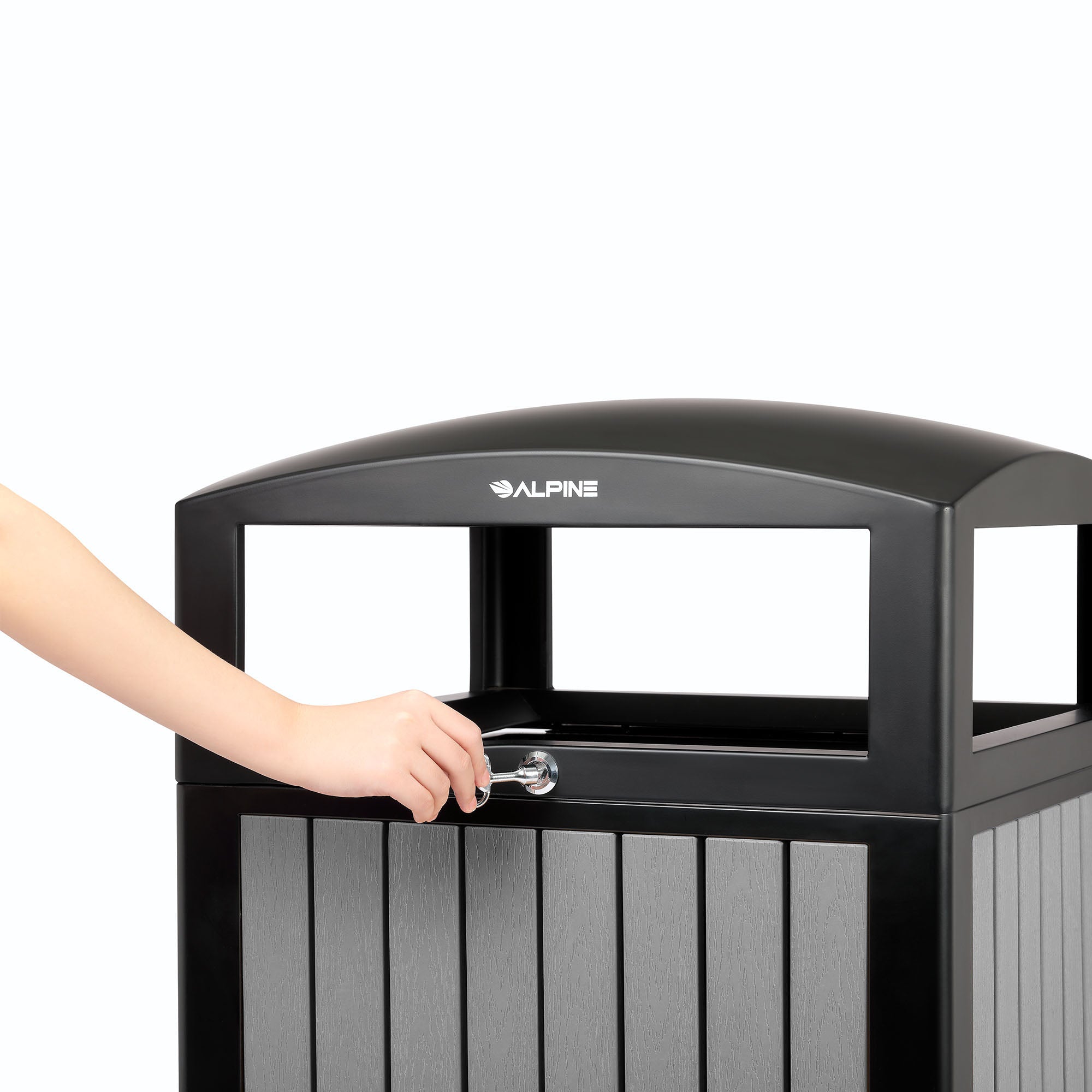40-Gallon Outdoor Trash Container with Slatted Recycled Plastic Panels - Grey