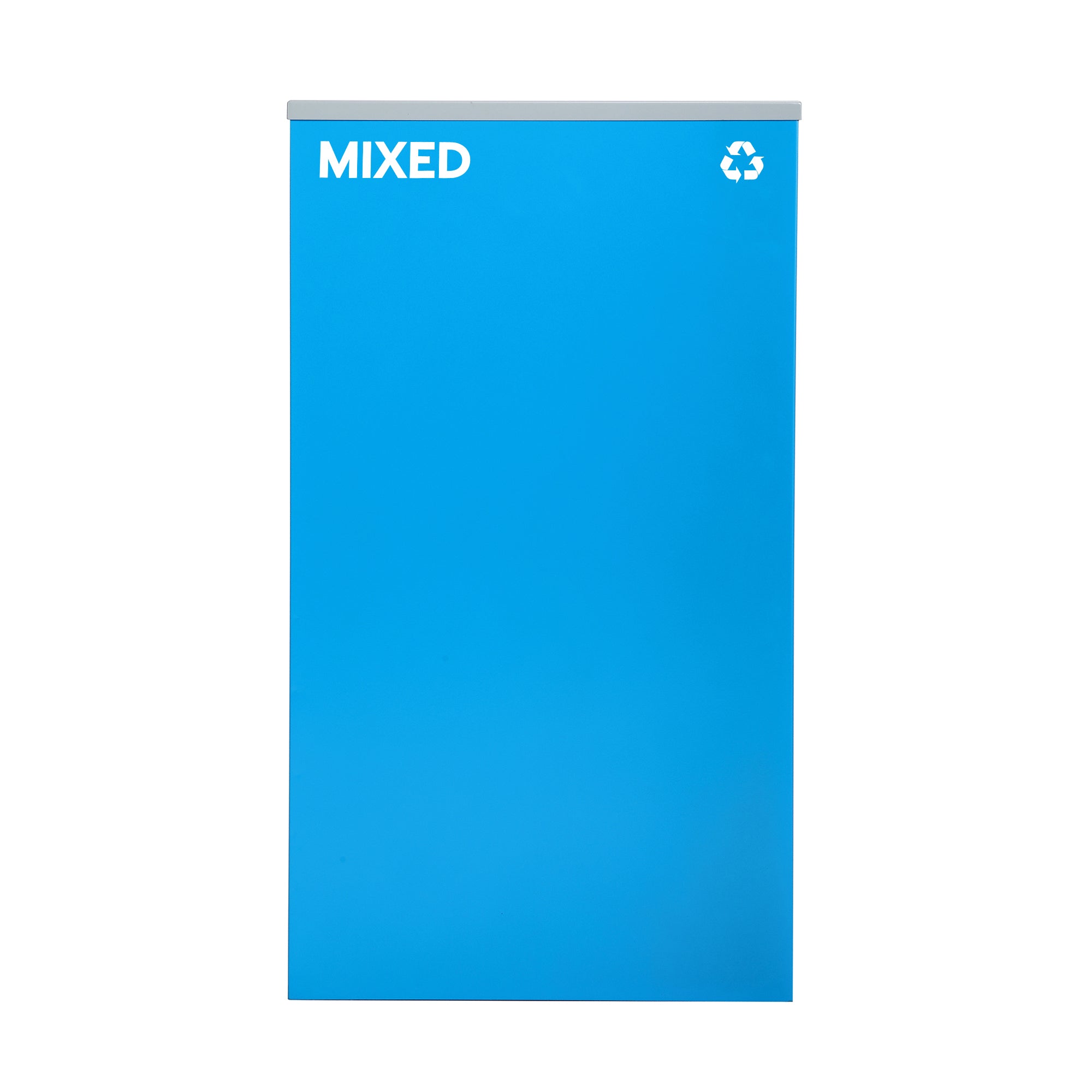 Square Recycling Bin – 29 Gallons - Blue Can, Square Opening Lid, for Mixed