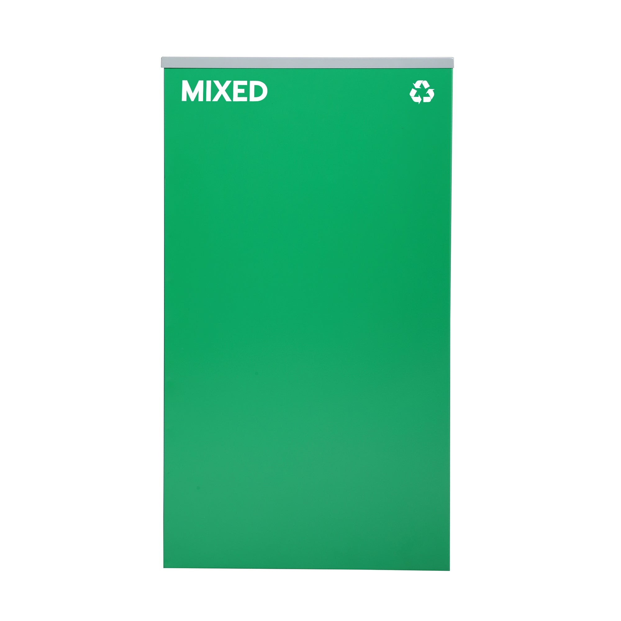 Square Recycling Bin – 29 Gallons - Green Can, Mixed Opening Lid, for Mixed