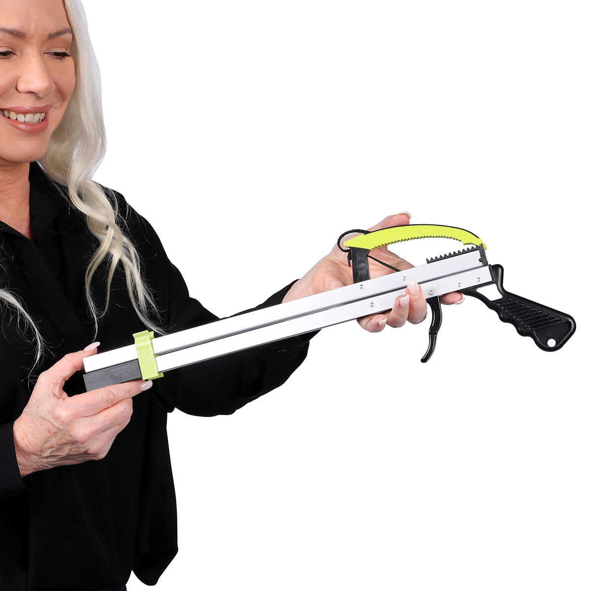 Deluxe Jaw/Trigger folding reaching aid, pistol grip, open-jaw, 32"