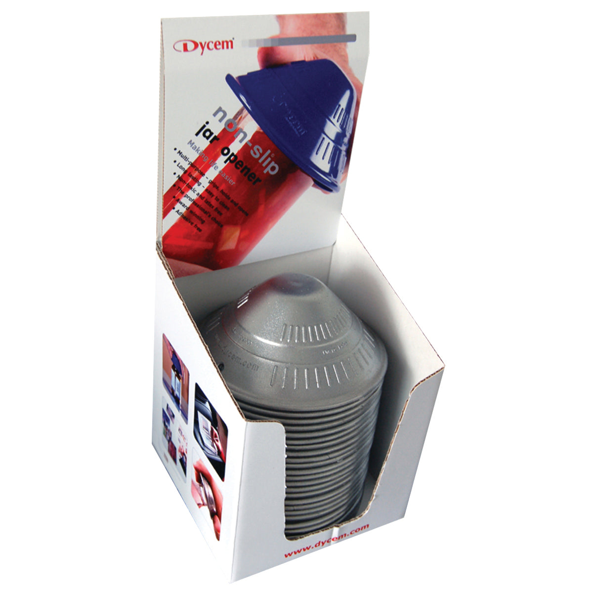 Dycem retail jar opener display, 25/dispenser, silver