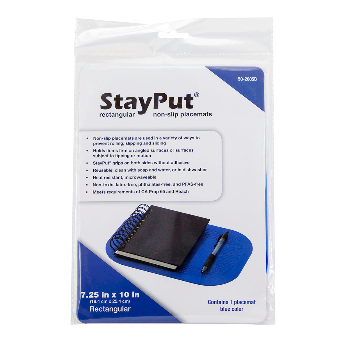 Stayput non-slip placemat, rectangular pad, 7.25'' x 10'', blue