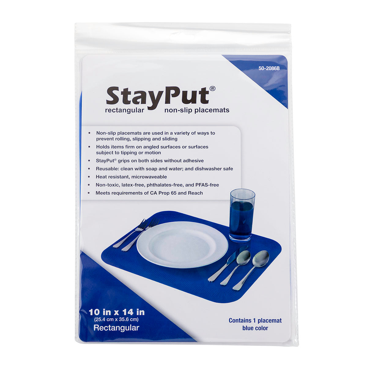 Stayput non-slip placemat, rectangular pad, 10'' x 14'', blue