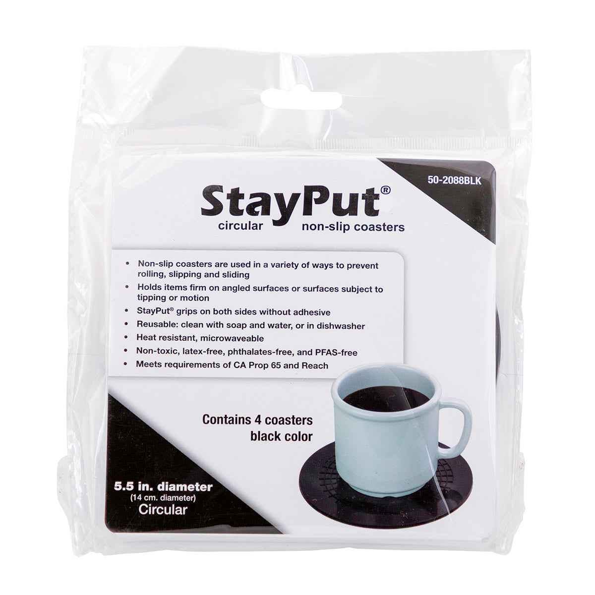 Stayput non-slip placemat, circular pad, 5.5", black, set of 4