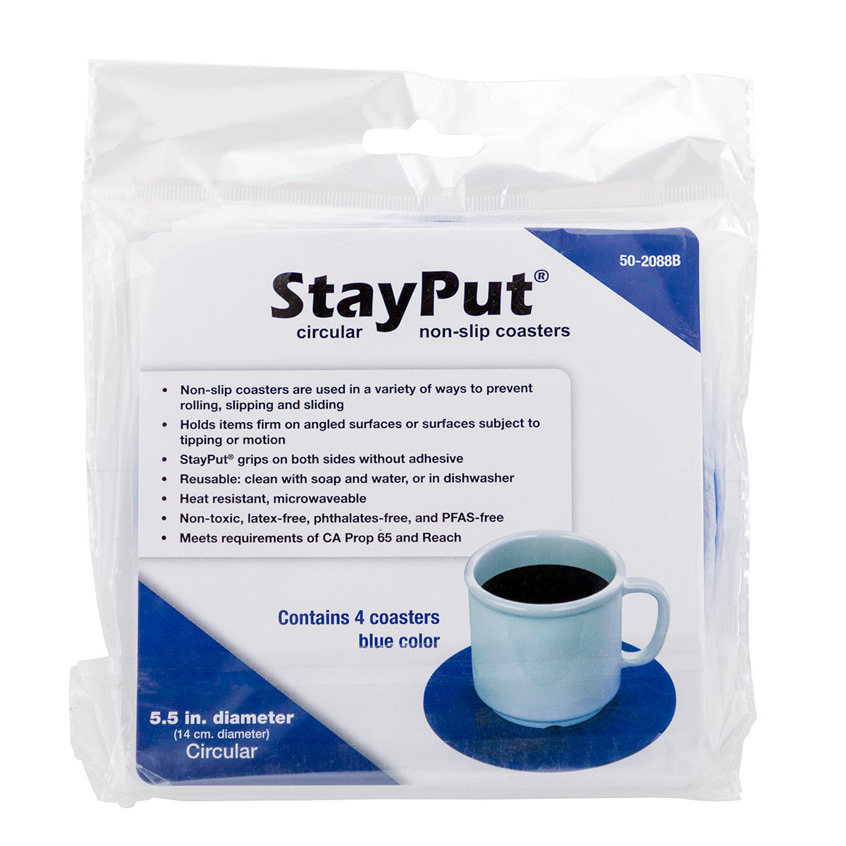 Stayput non-slip placemat, circular pad, 5.5", blue, set of 4