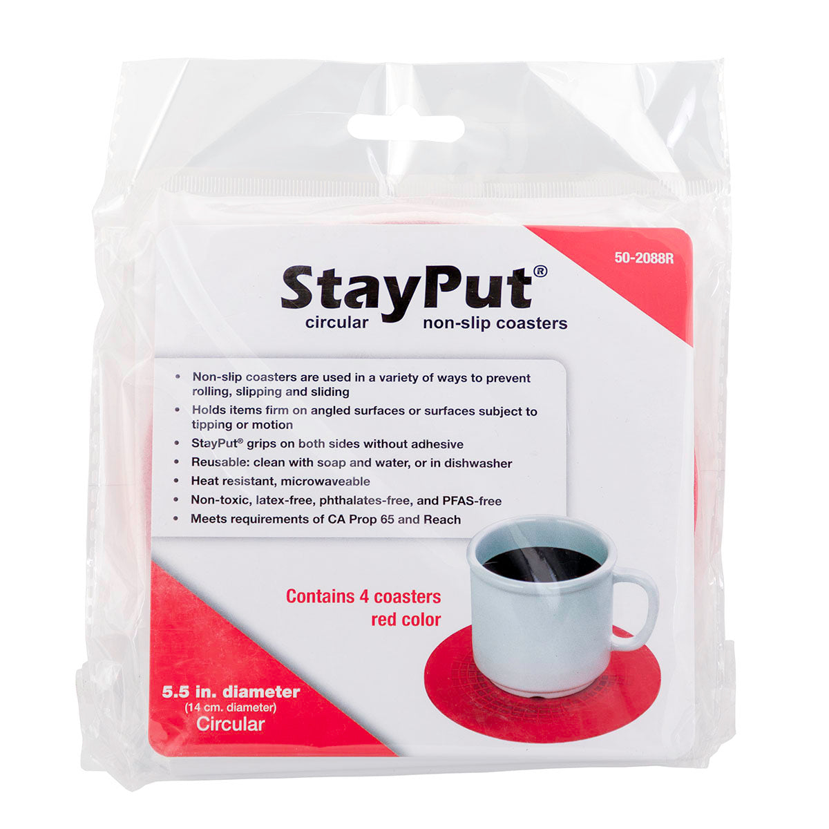 Stayput non-slip placemat, circular pad, 5.5", red, set of 4