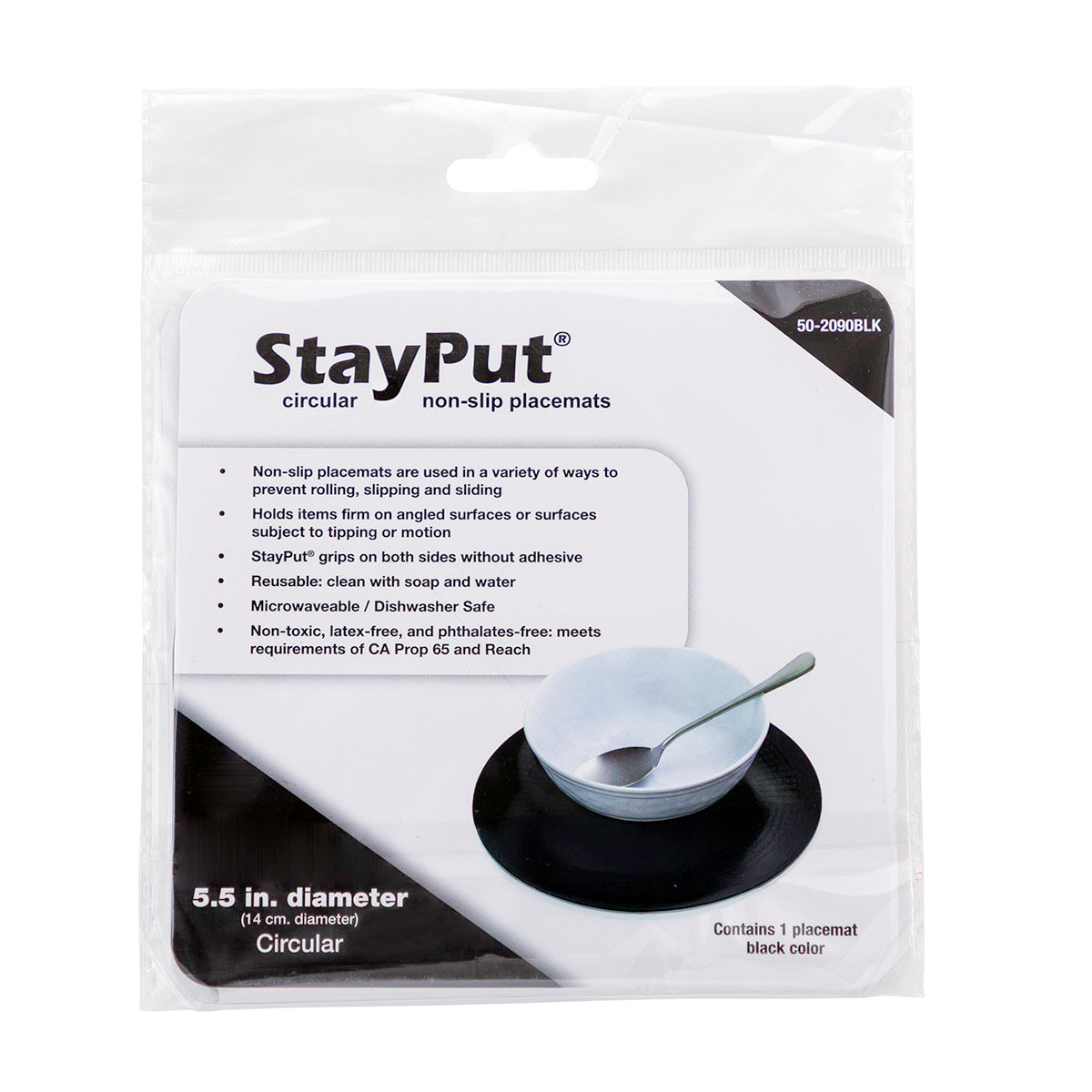 Stayput non-slip placemat, circular pad, 5.5'', black