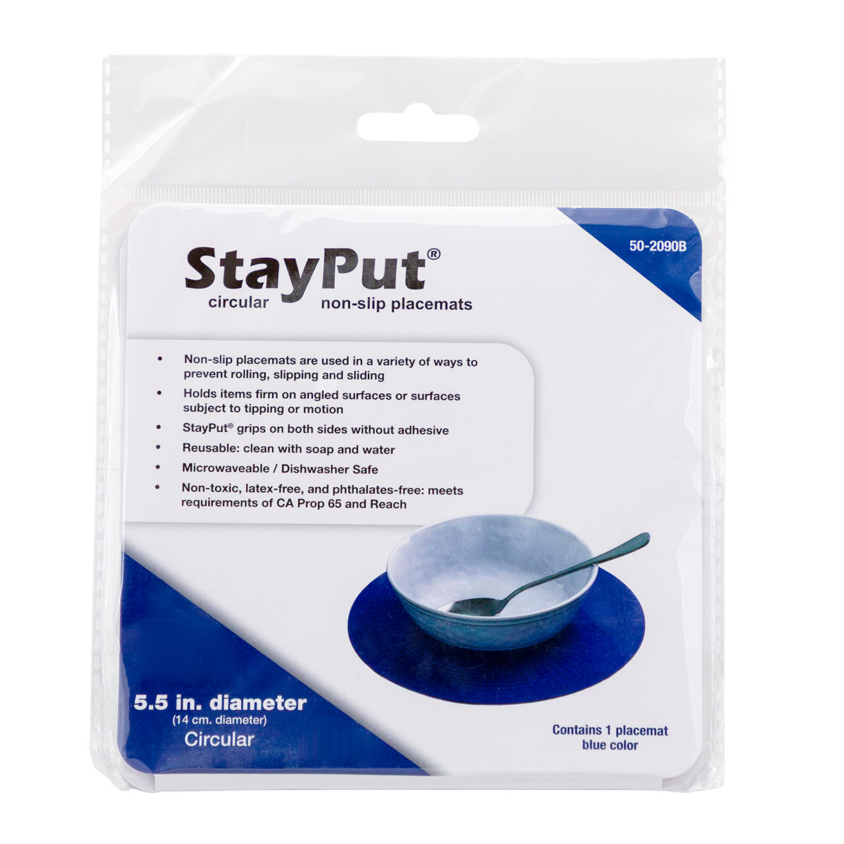 Stayput non-slip placemat, circular pad, 5.5'', blue