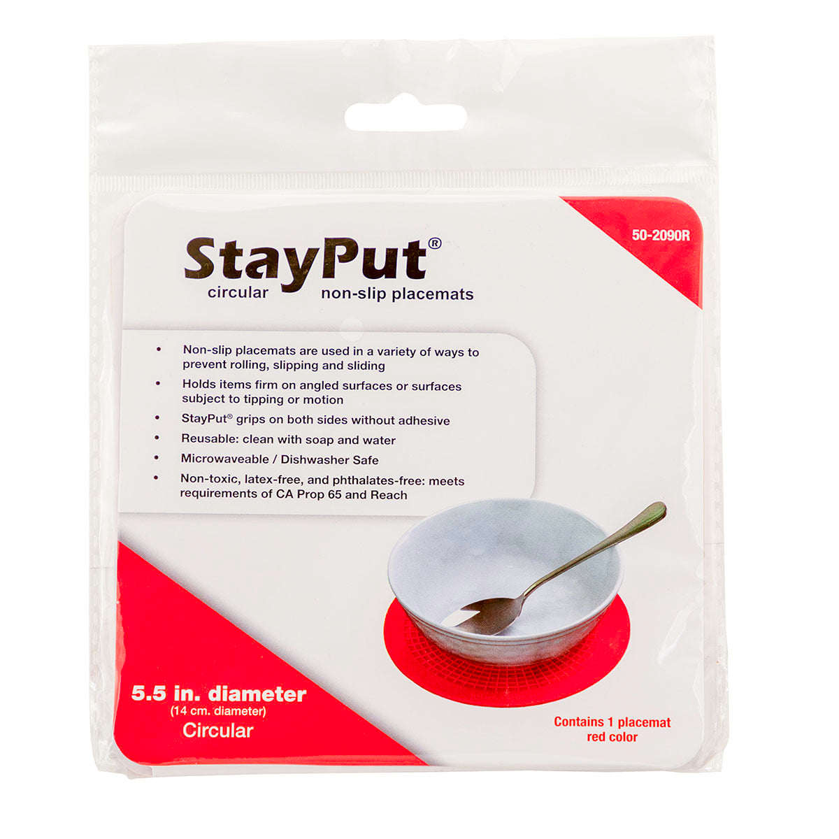 Stayput non-slip placemat, circular pad, 5.5'', red
