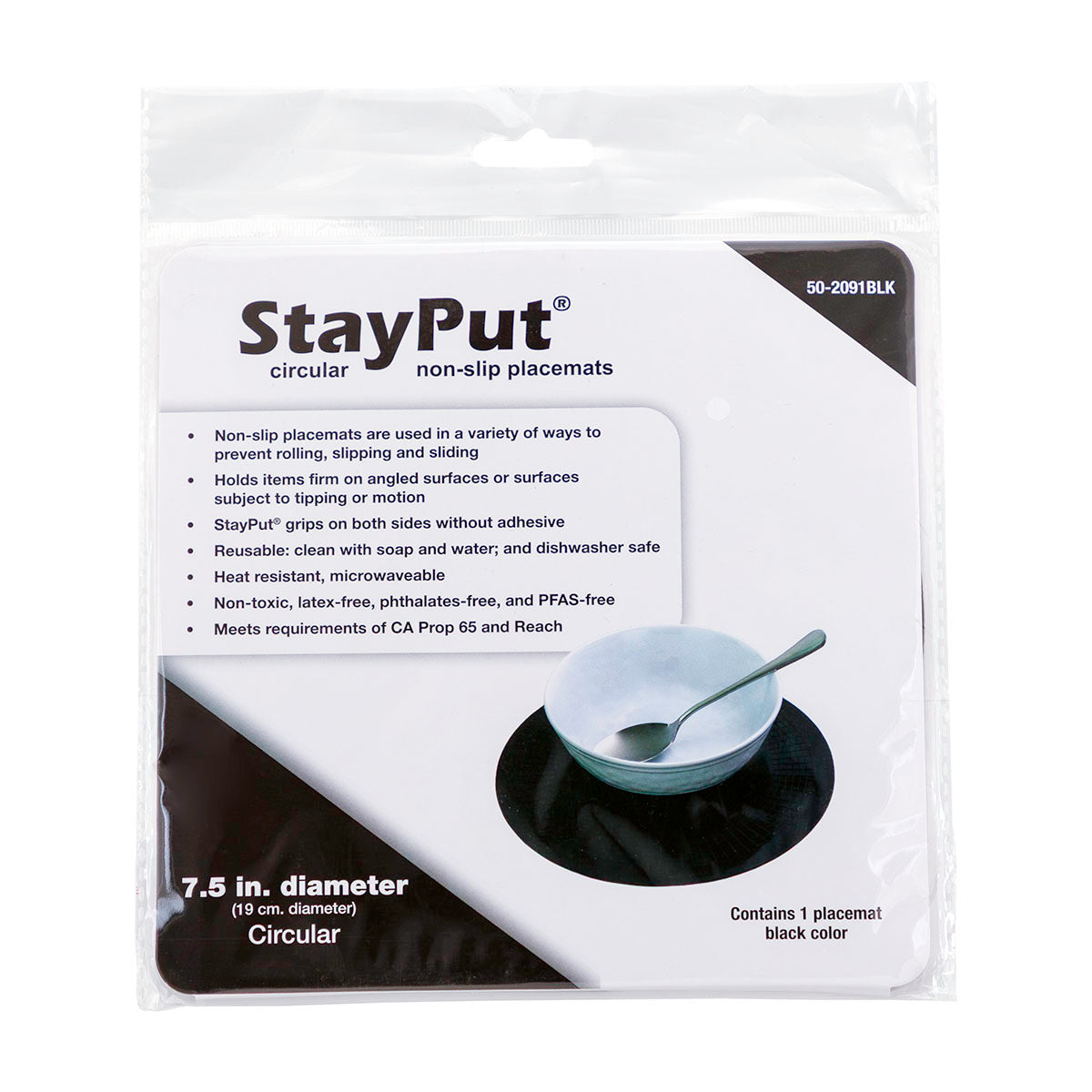 Stayput non-slip placemat, circular pad, 7.5'', black