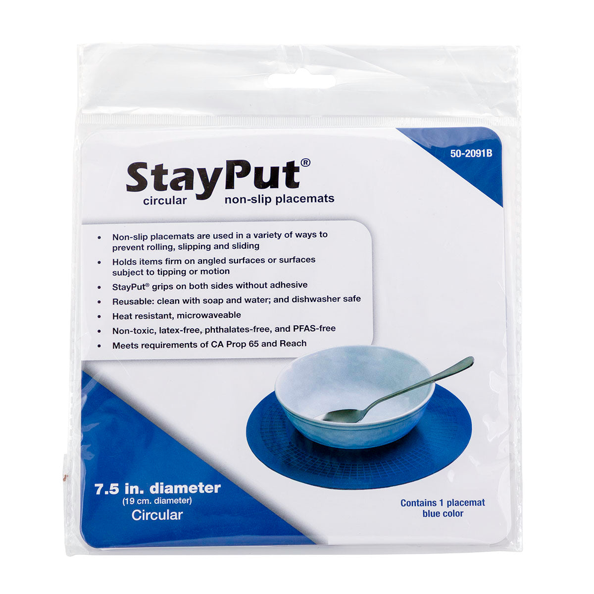 Stayput non-slip placemat, circular pad, 7.5'', blue