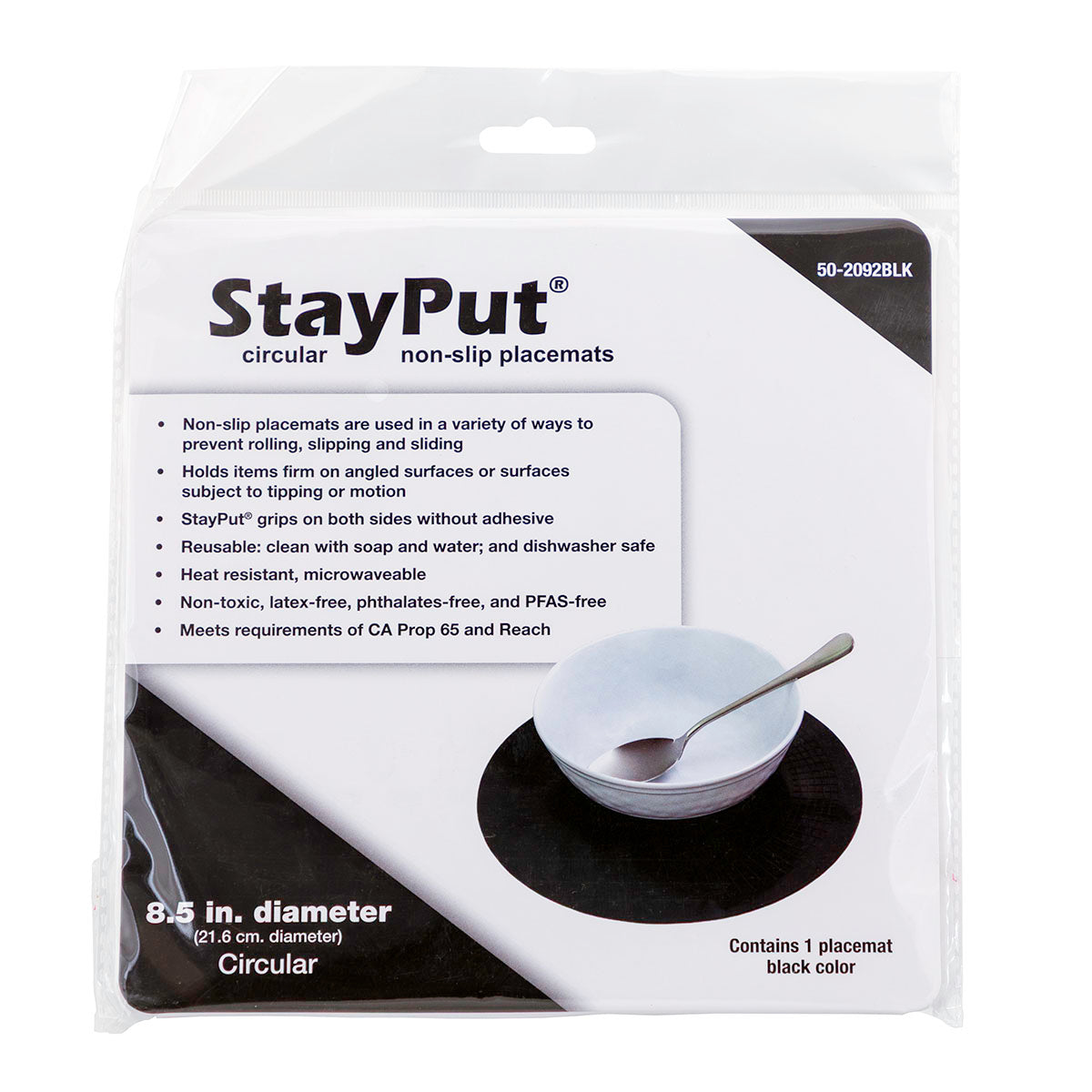 Stayput non-slip placemat, circular pad, 8.5'', black