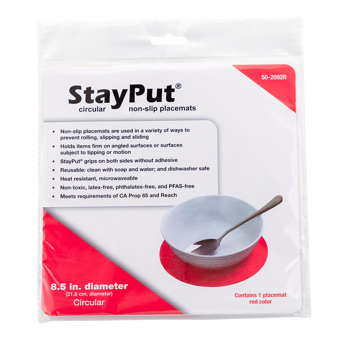 Stayput non-slip placemat, circular pad, 8.5'', red