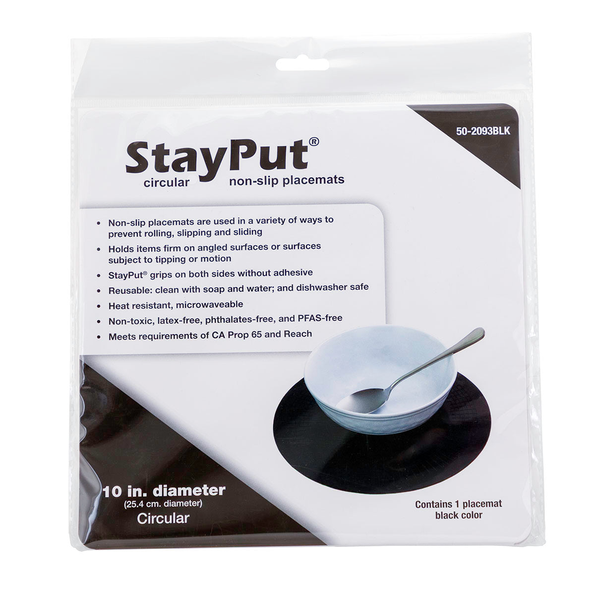 Stayput non-slip placemat, circular pad, 10'', black
