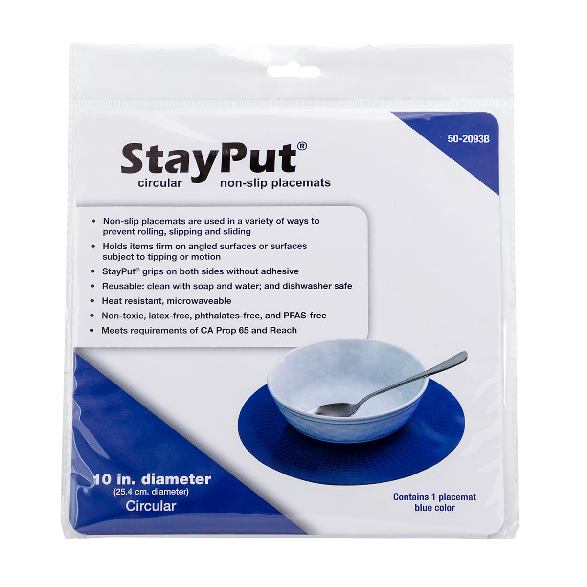 Stayput non-slip placemat, circular pad, 10'', blue
