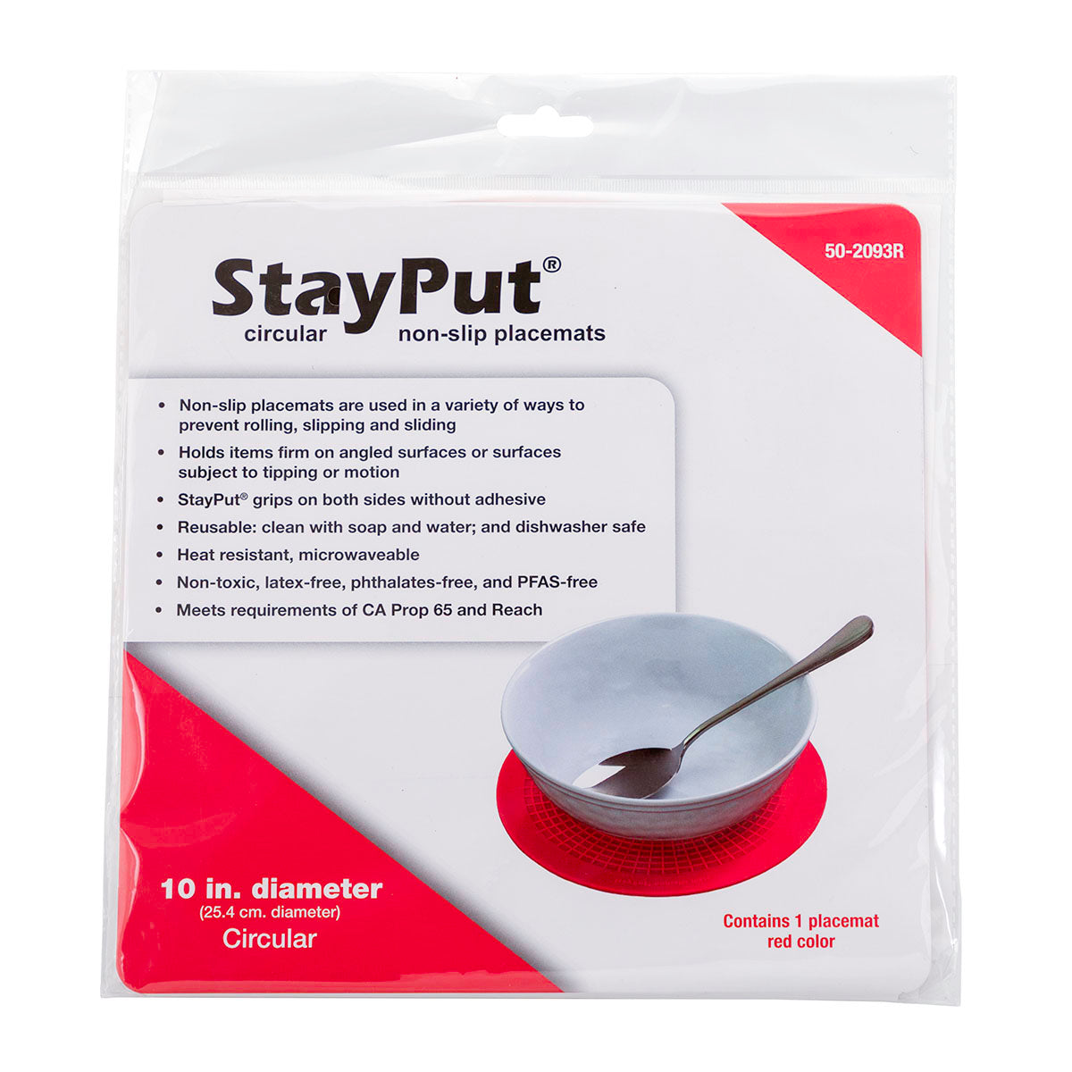 Stayput non-slip placemat, circular pad, 10'', red