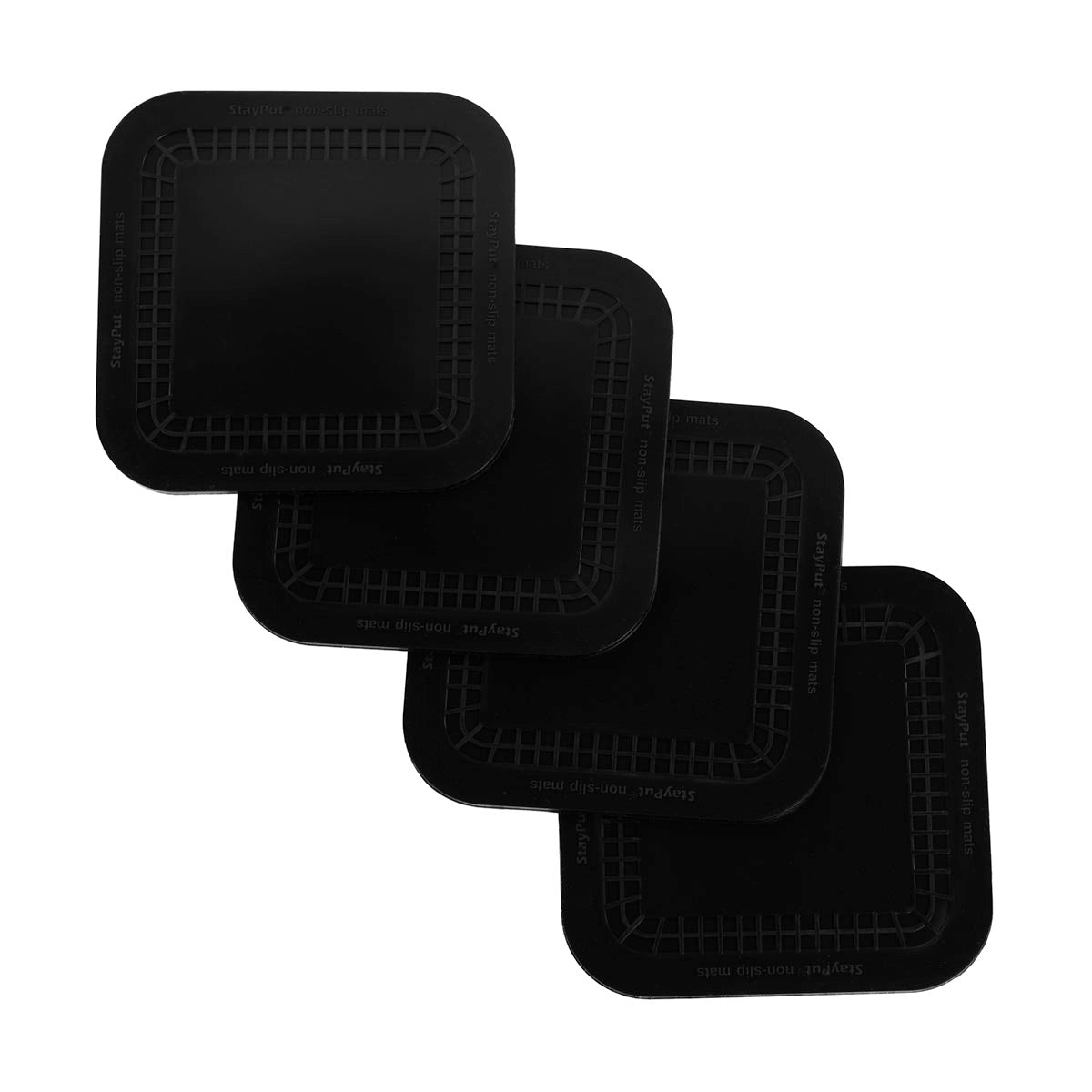 Stayput non-slip placemat, square coasters, 4'' x 4'', black, set of 4