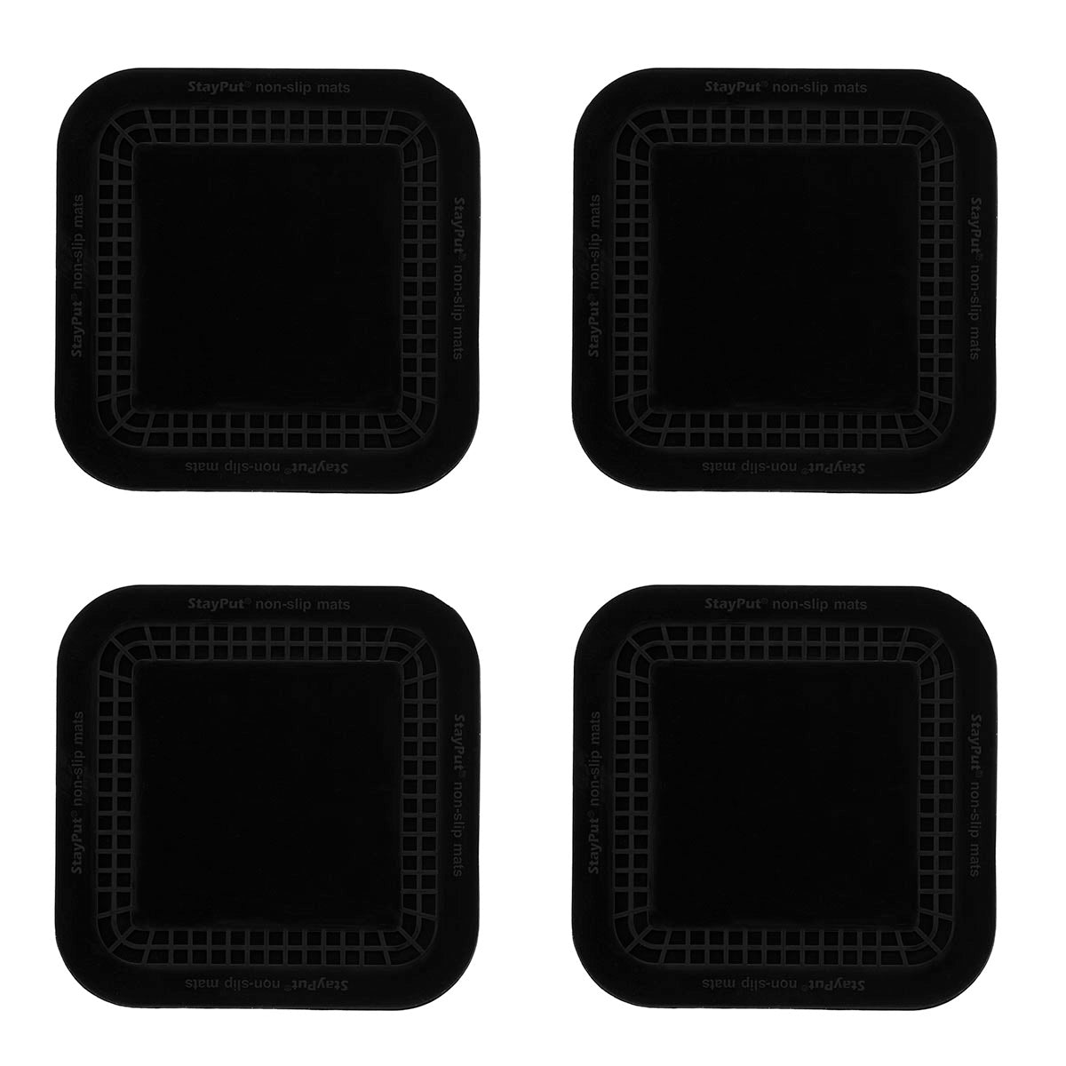 Stayput non-slip placemat, square coasters, 4'' x 4'', black, set of 4