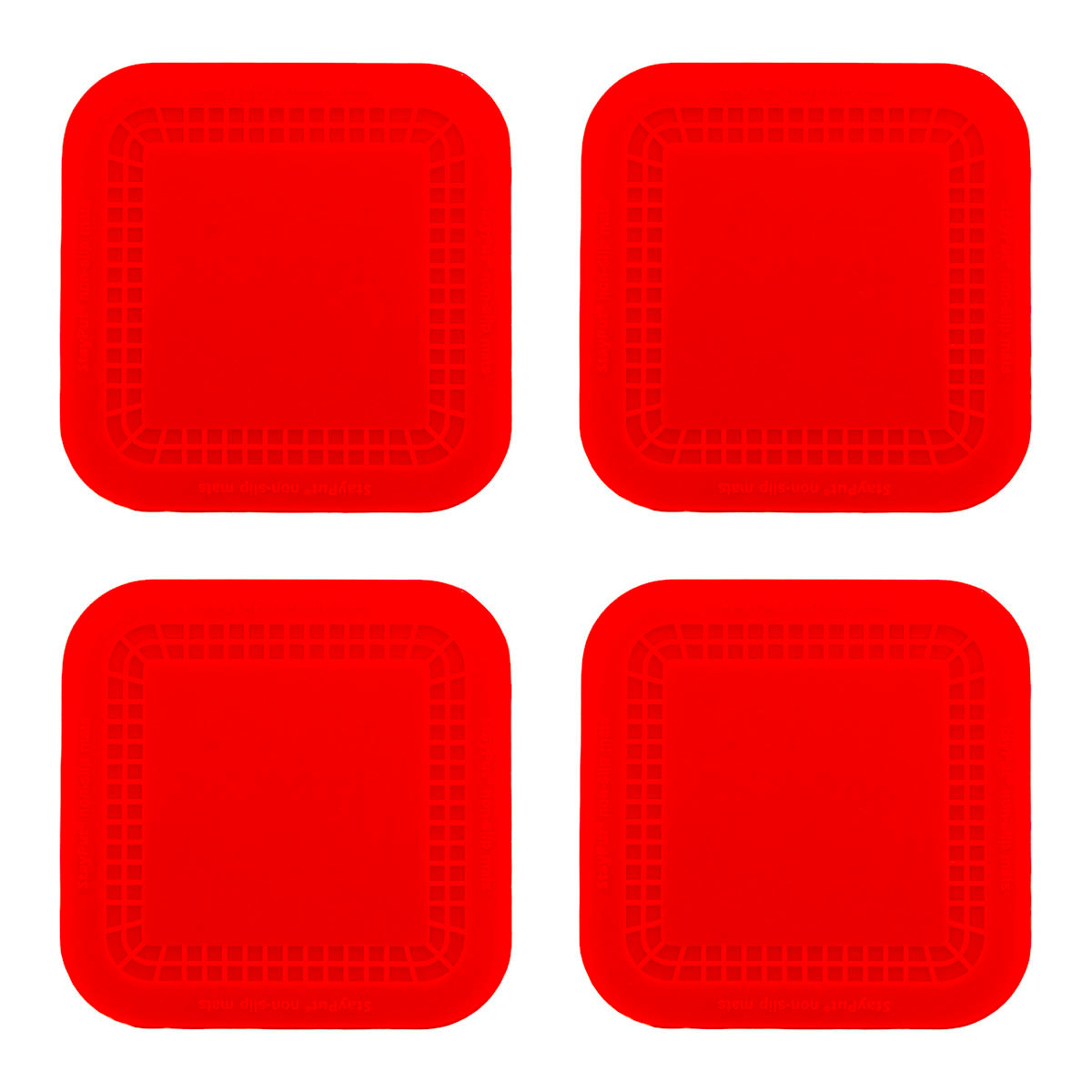Stayput non-slip placemat, square coasters, 4'' x 4'', red, set of 4