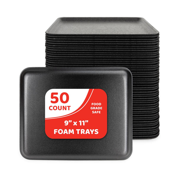 Trays - 50 count, 8.25"x5.75" foam, Black