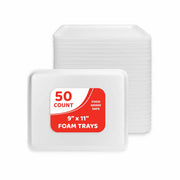 Trays - 50 count, 9"x11" foam, White