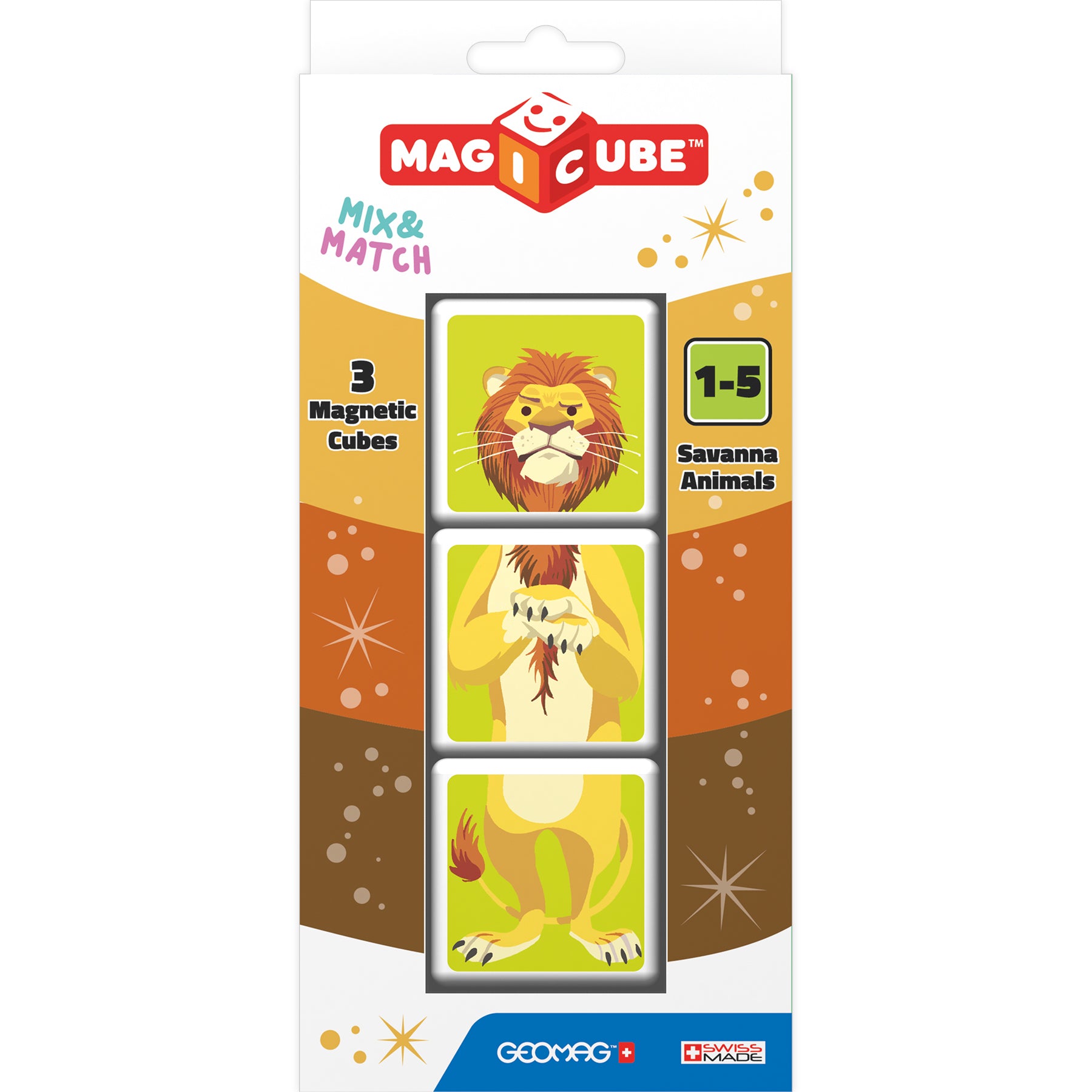 Geomag™ Magicube Mix & Match Savannah Animals, Magnetic Cubes, 3 Pieces