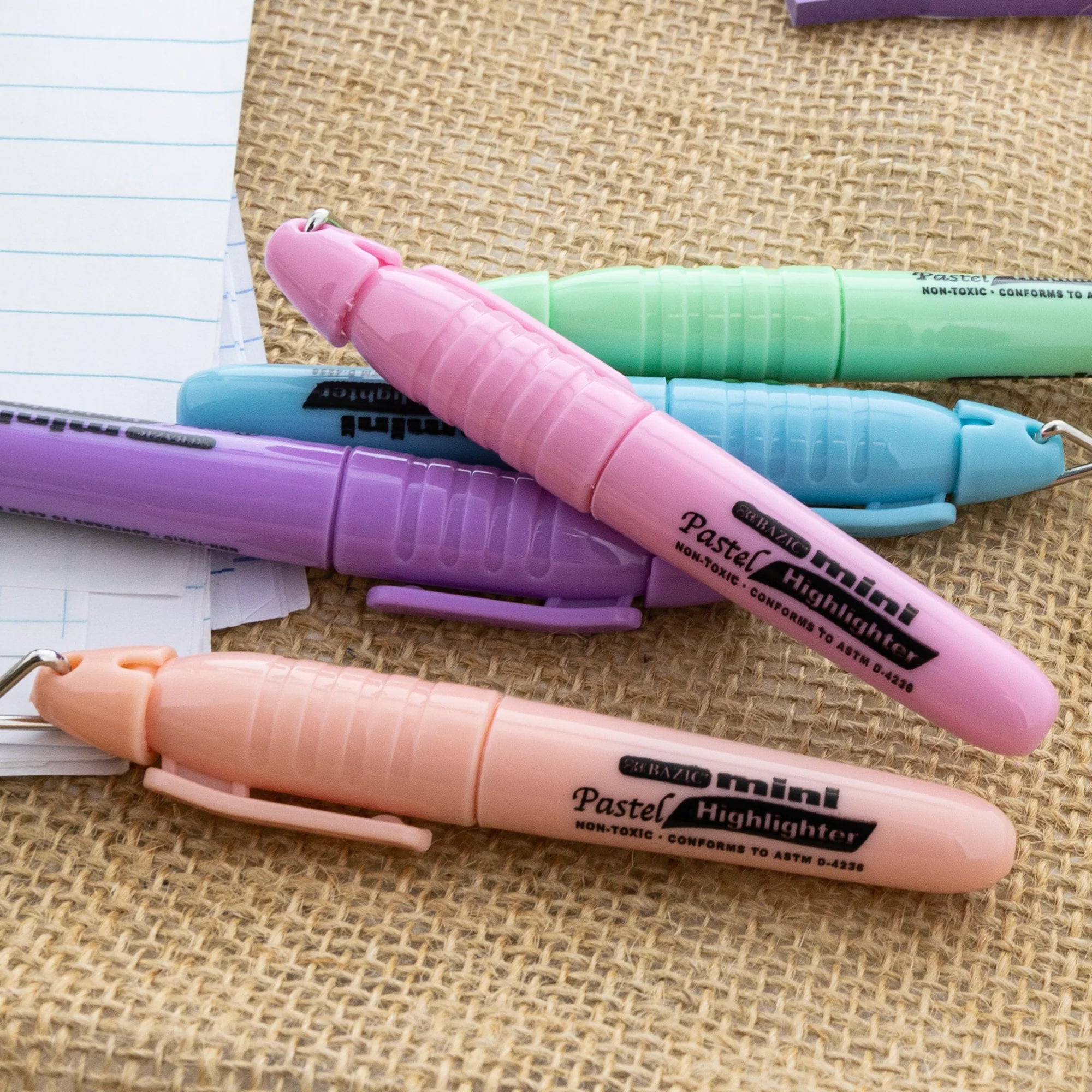 Mini Highlighter with Cap Clip, Pastel, Pack of 5