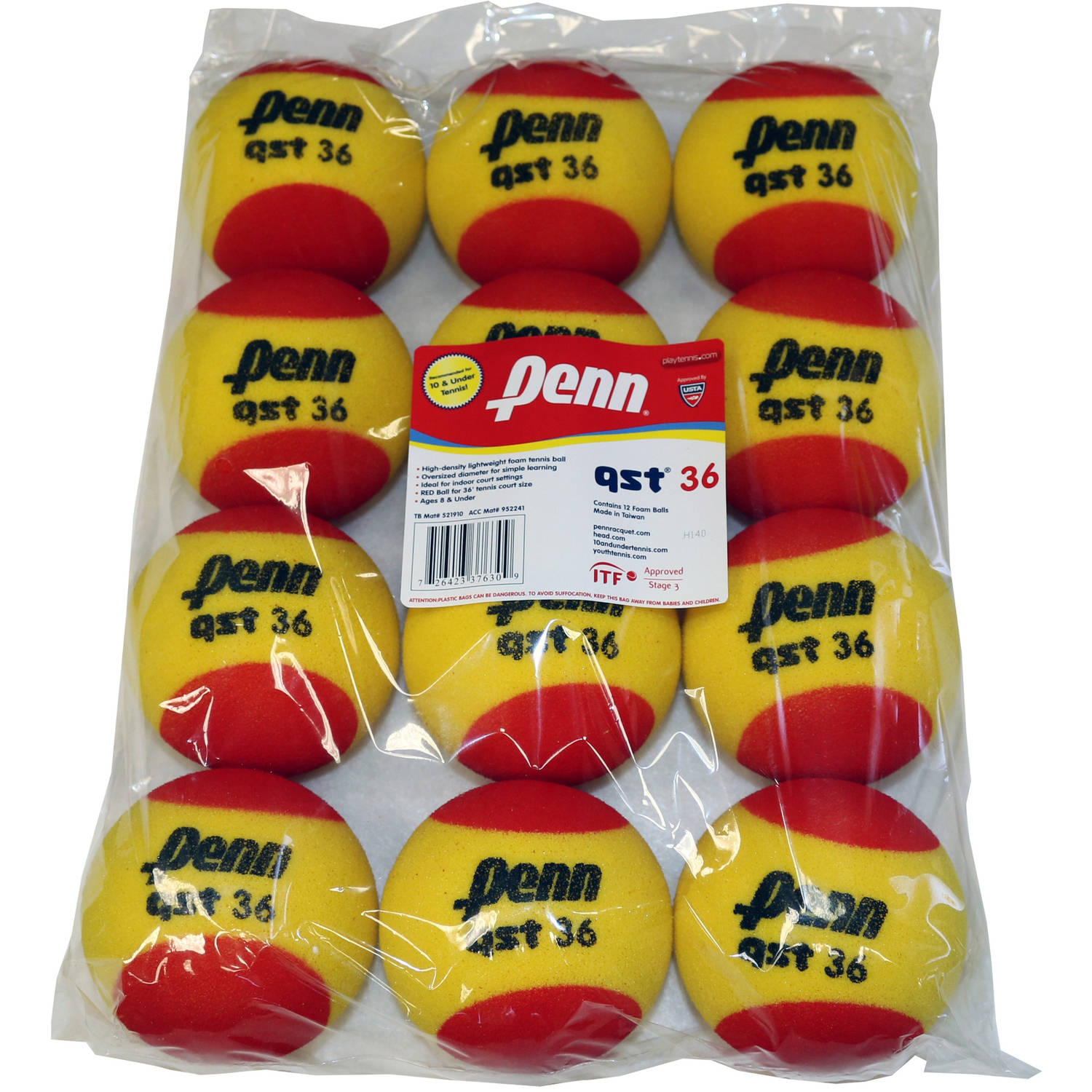 Penn QST 36 Foam 12 Pack Tennis Balls