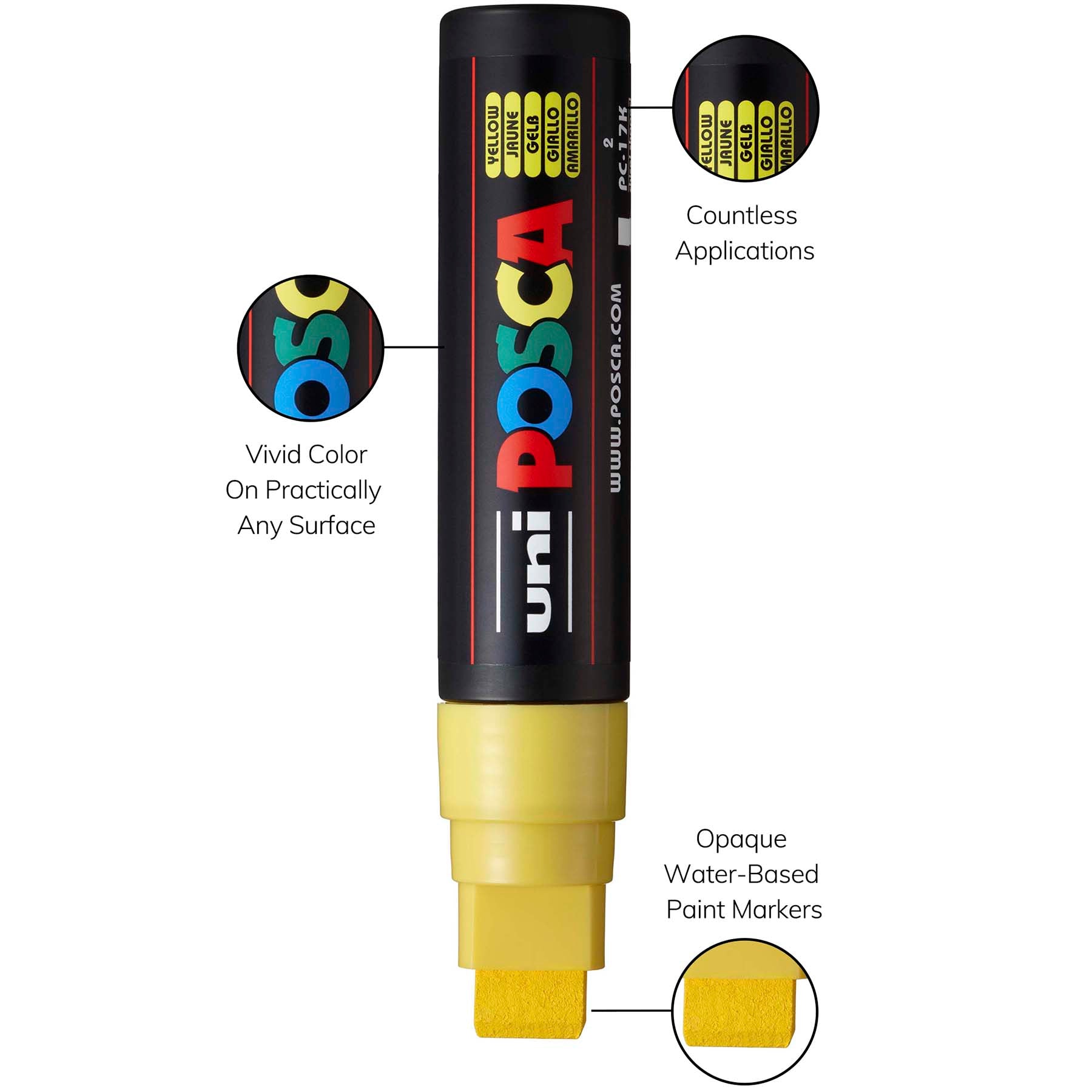uni® POSCA PC-17K Water-Based Paint Markers, Extra Broad Tip (15mm), Yellow