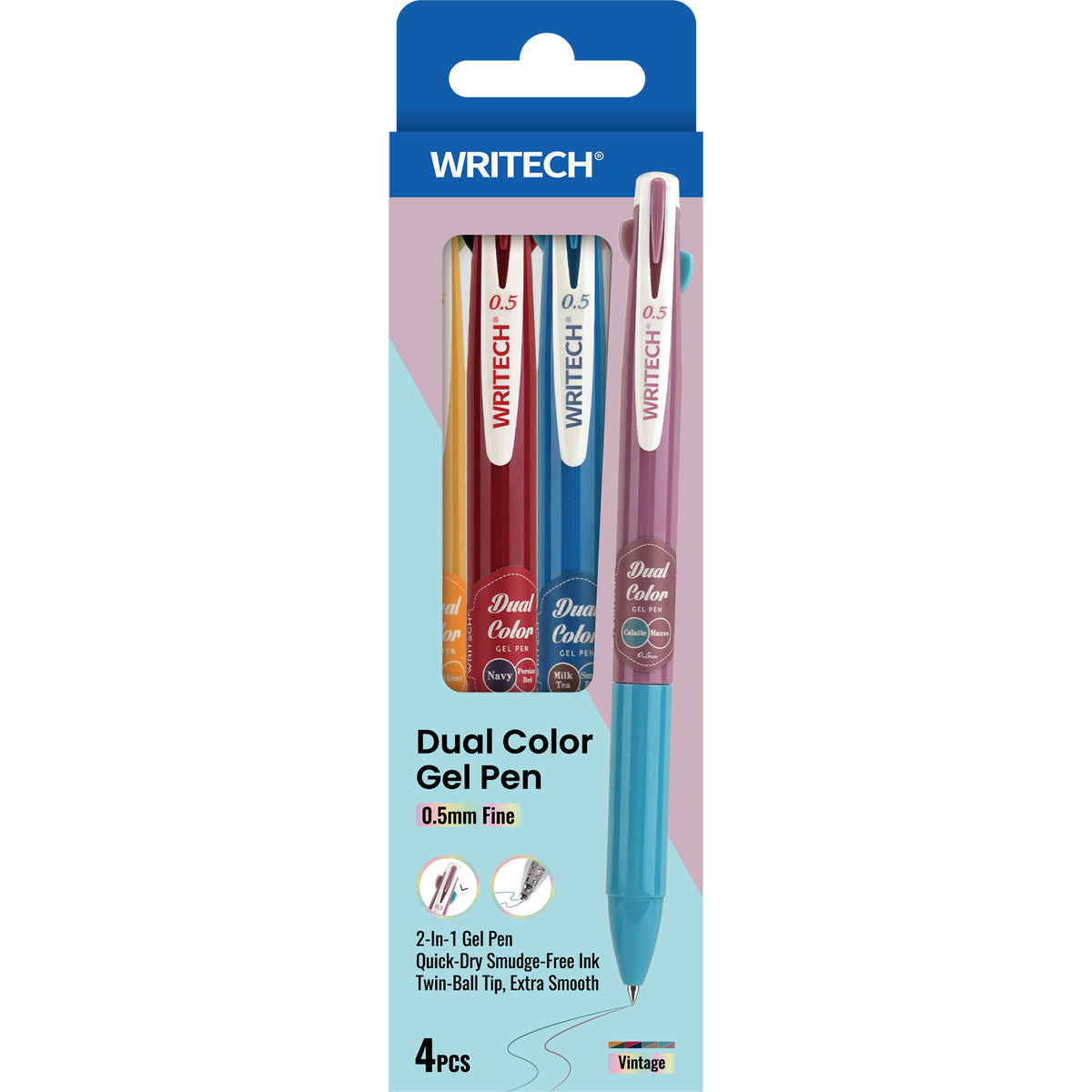 4PK VNTG DUAL COLOR RETRACT GEL PEN