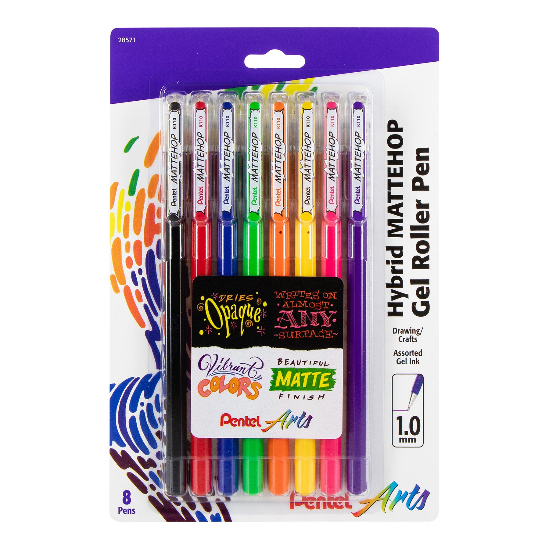 Hybrid MATTEHOP Gel Roller, 1.0mm, Matte A/B/C/D/F/G/P/V Ink, Pack of 8