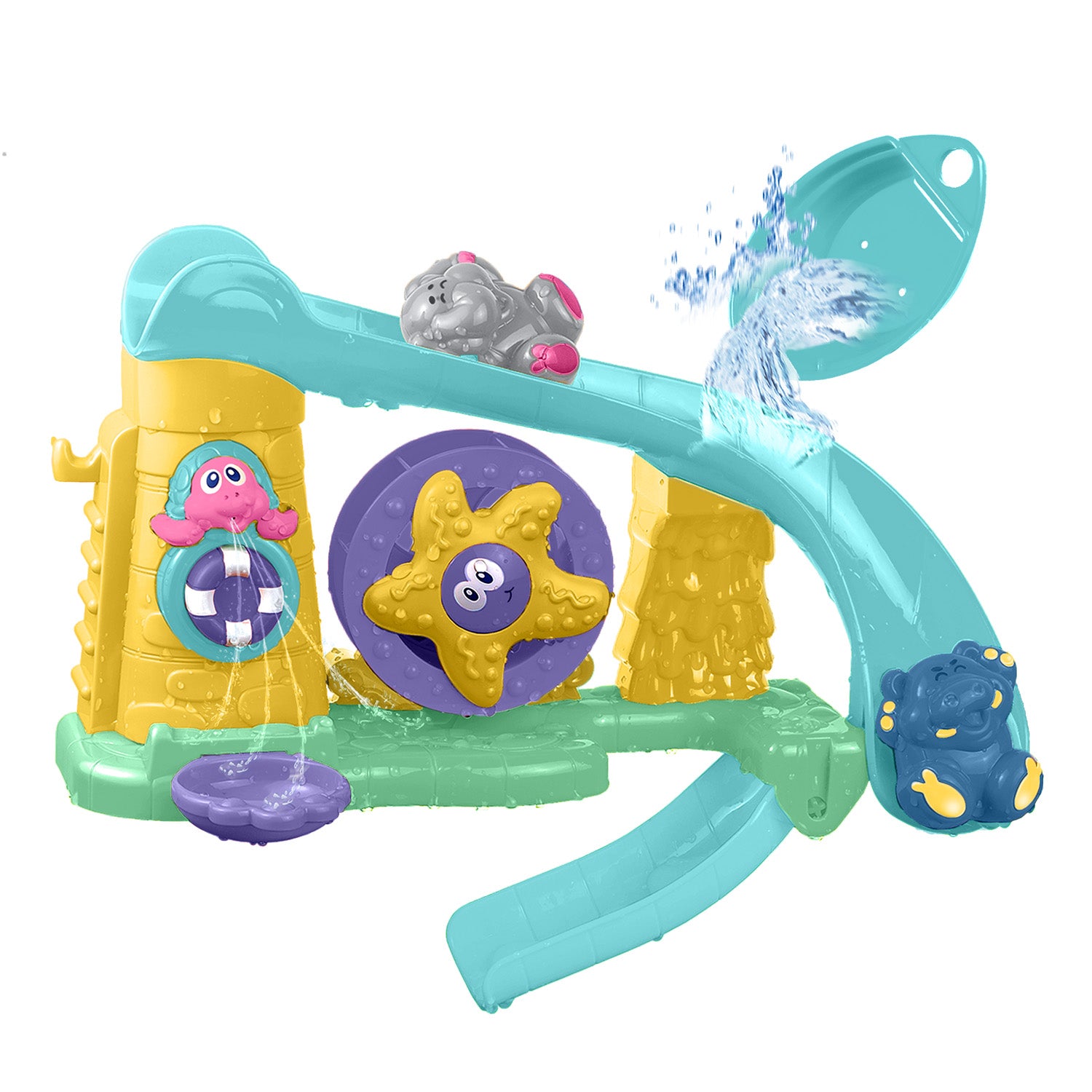 Tub Fun Park Set - Fun Bath Time Toys for Babies, Includes Hippo Elephant Starfish and Turtle for Fun and Interactive Play!