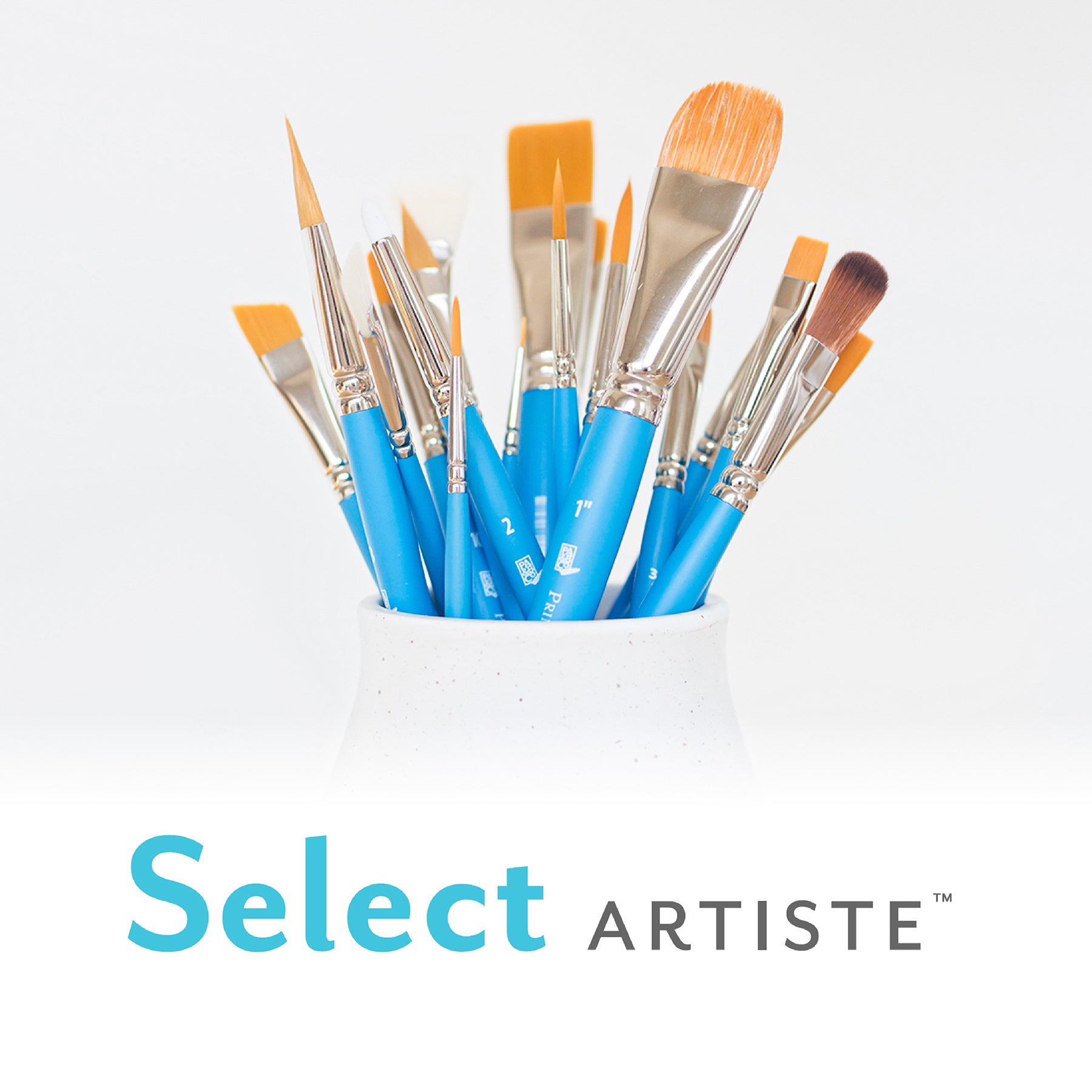 Select Artiste Mop Brush, Natural Bristles, Black Short Handle Mixed Media Paintbrush, Jewel Blue, Size 1 inch, 1 Count