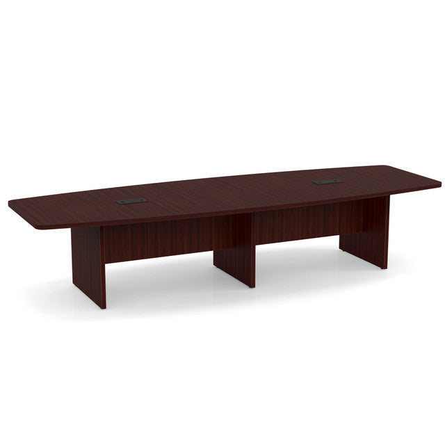 OfficeSource  Boat Shaped Conference Table with Slab Base - 145" - Mahogany