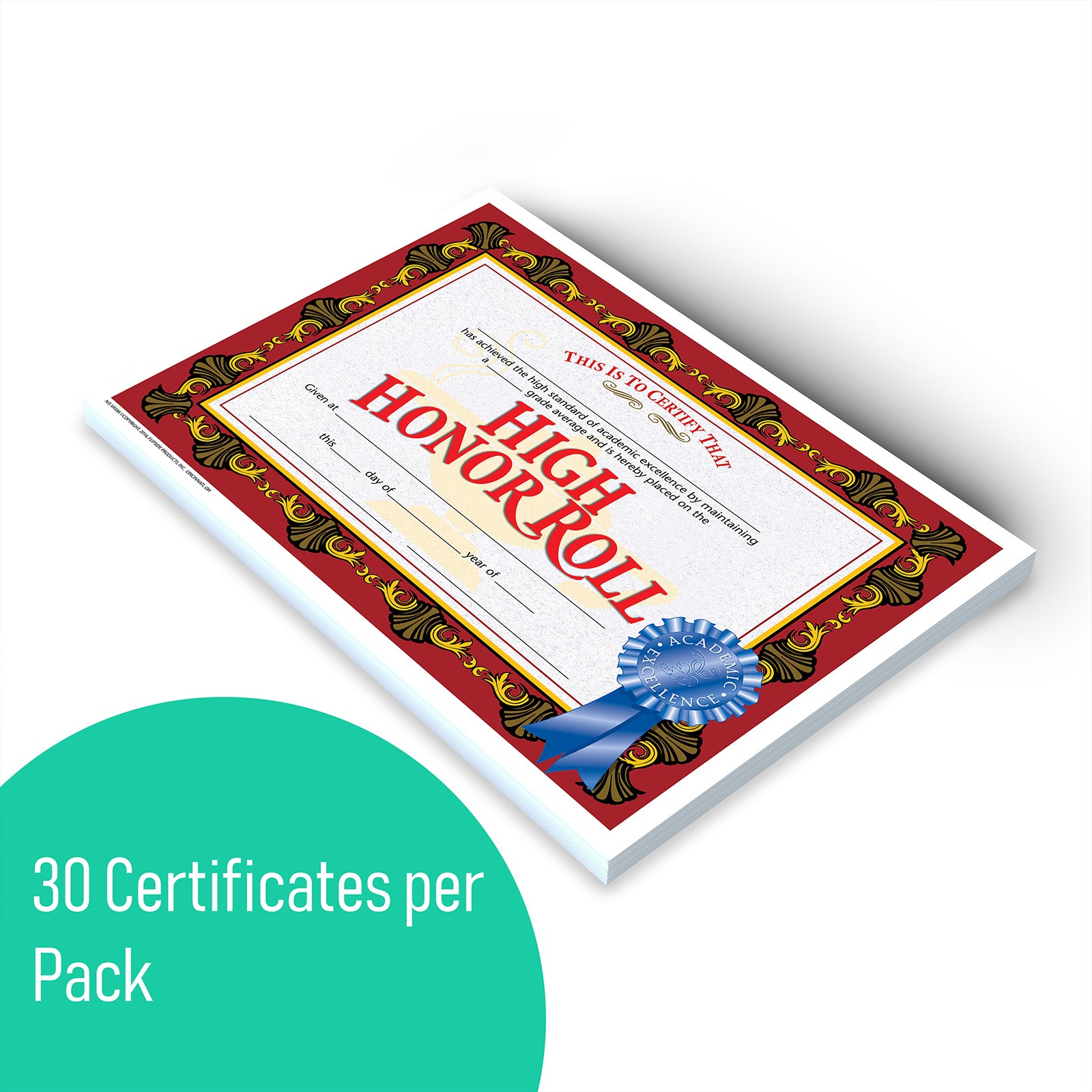 High Honor Roll Certificate, 8.5" x 11", Pack of 30