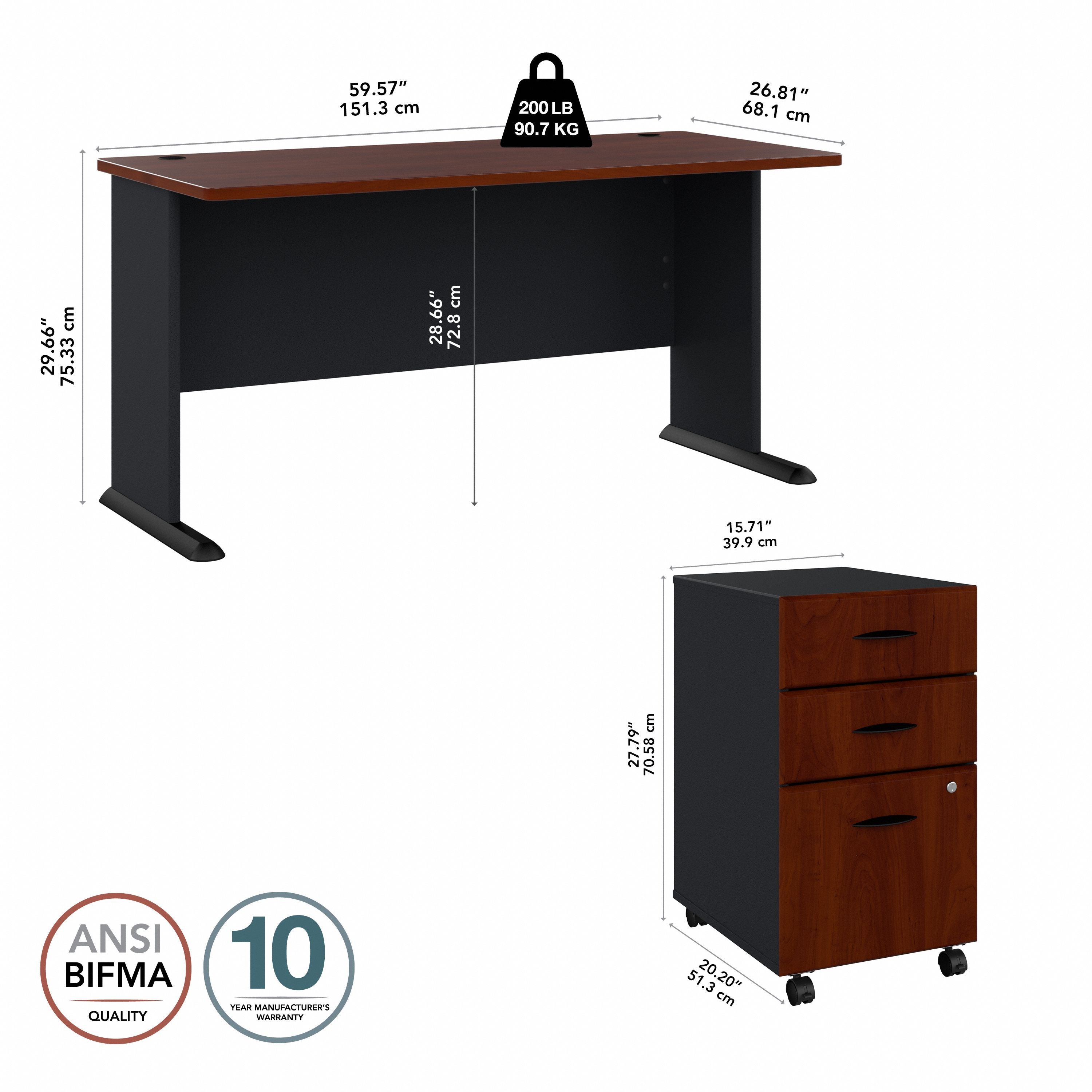 Bush Business Furniture Series A 60W Desk with Mobile File Cabinet in Hansen Cherry and Galaxy - 59.57" Width x 26.81" Depth x 29.66" Height