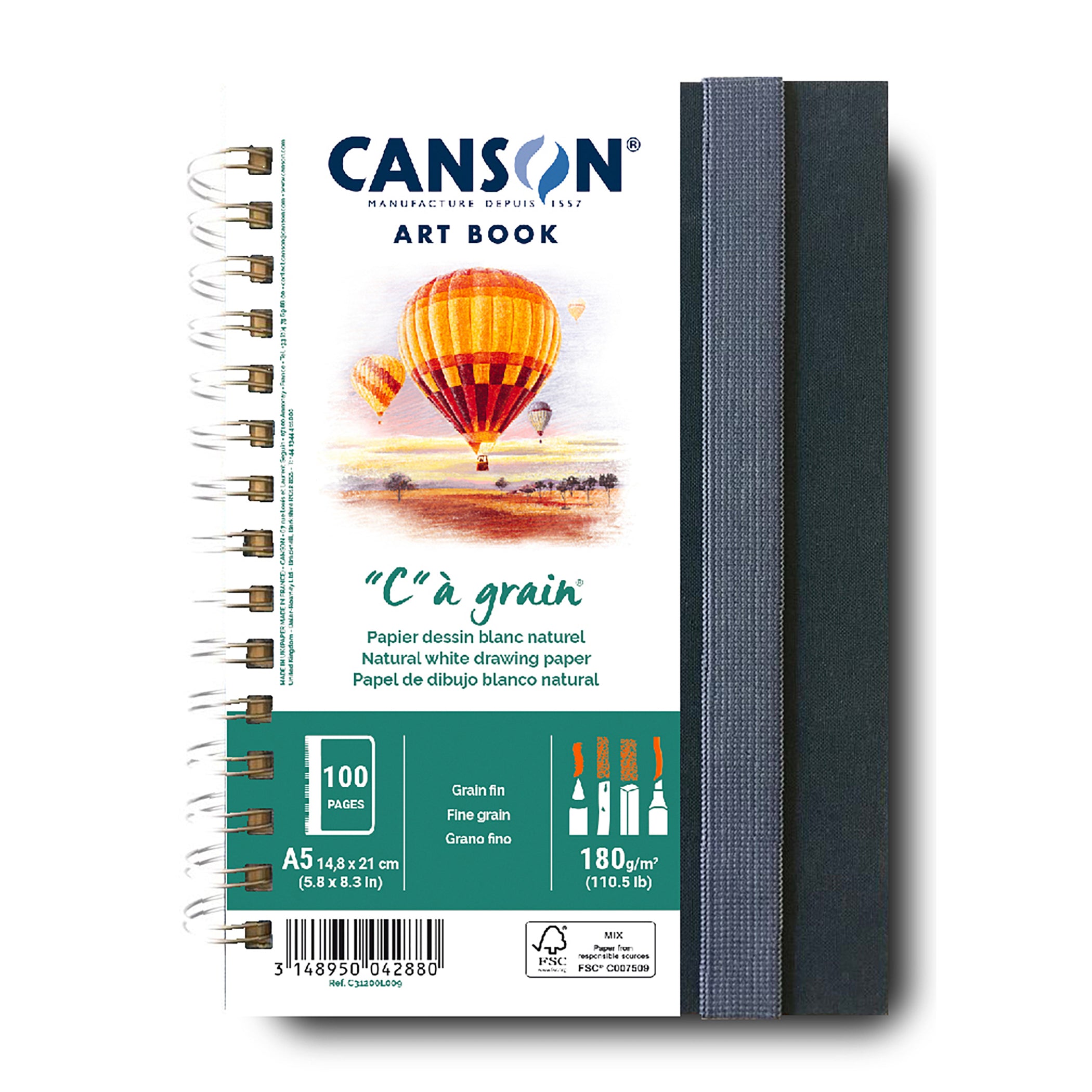 Artist Series C à Grain Drawing Art Book, Fabric Cover, Side Wire Binding, 100 Sheet, 5.8x8.3 inch, 1 Count