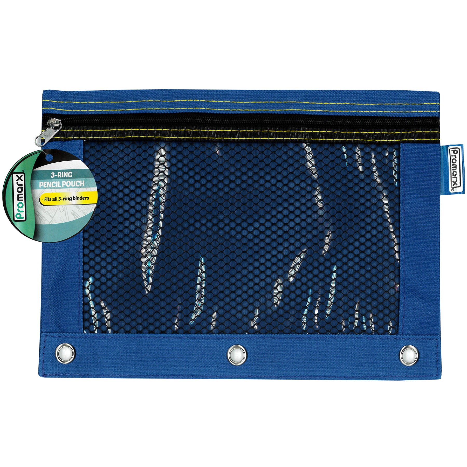 3 Ring Pencil Pouch With Mesh Window, 10" x 7.5", Assorted Colors