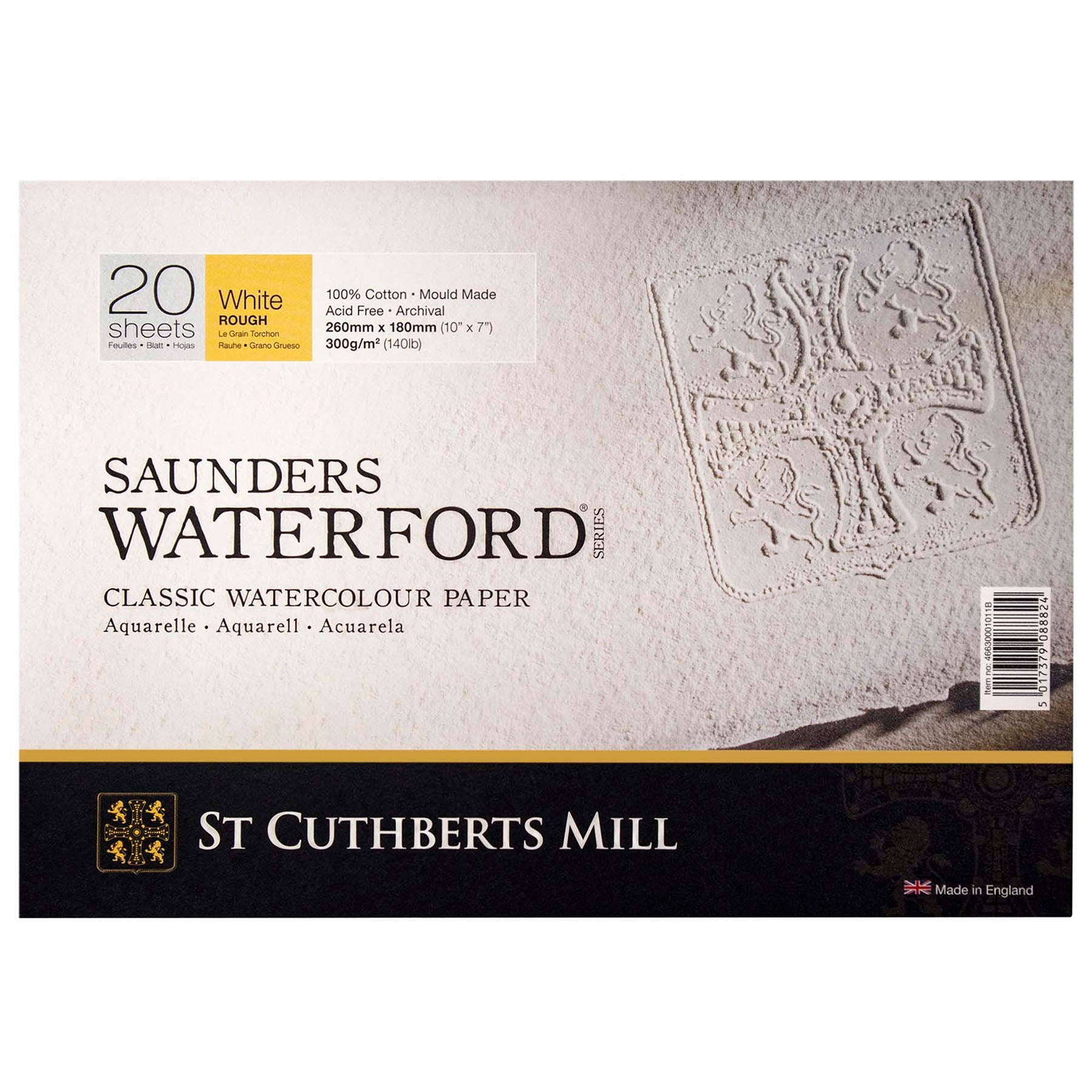 Saunders Waterford Watercolor Block, Rough, White, 140lb/300gsm, 20 Sheet, 10x7 inch, 1 Count