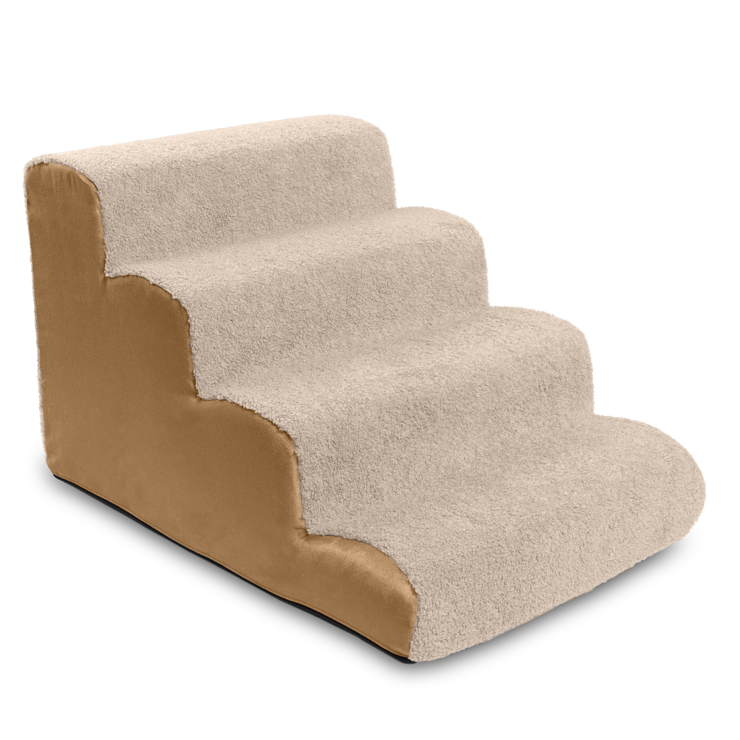 Jaxx Dubb Dog Steps - Supportive Pet Stairs for Improved Mobility and Spine Pressure Relief - Machine Washable Covers with Stylish Sherpa Boucle Fabric Top - 4 Stairs, Cloud / Beige