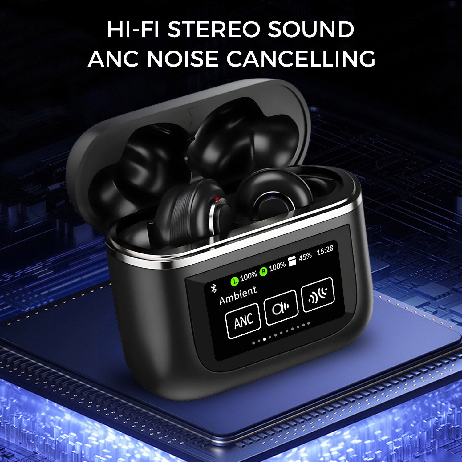 Wireless Earbuds with LCD Full-Color Touch Screen