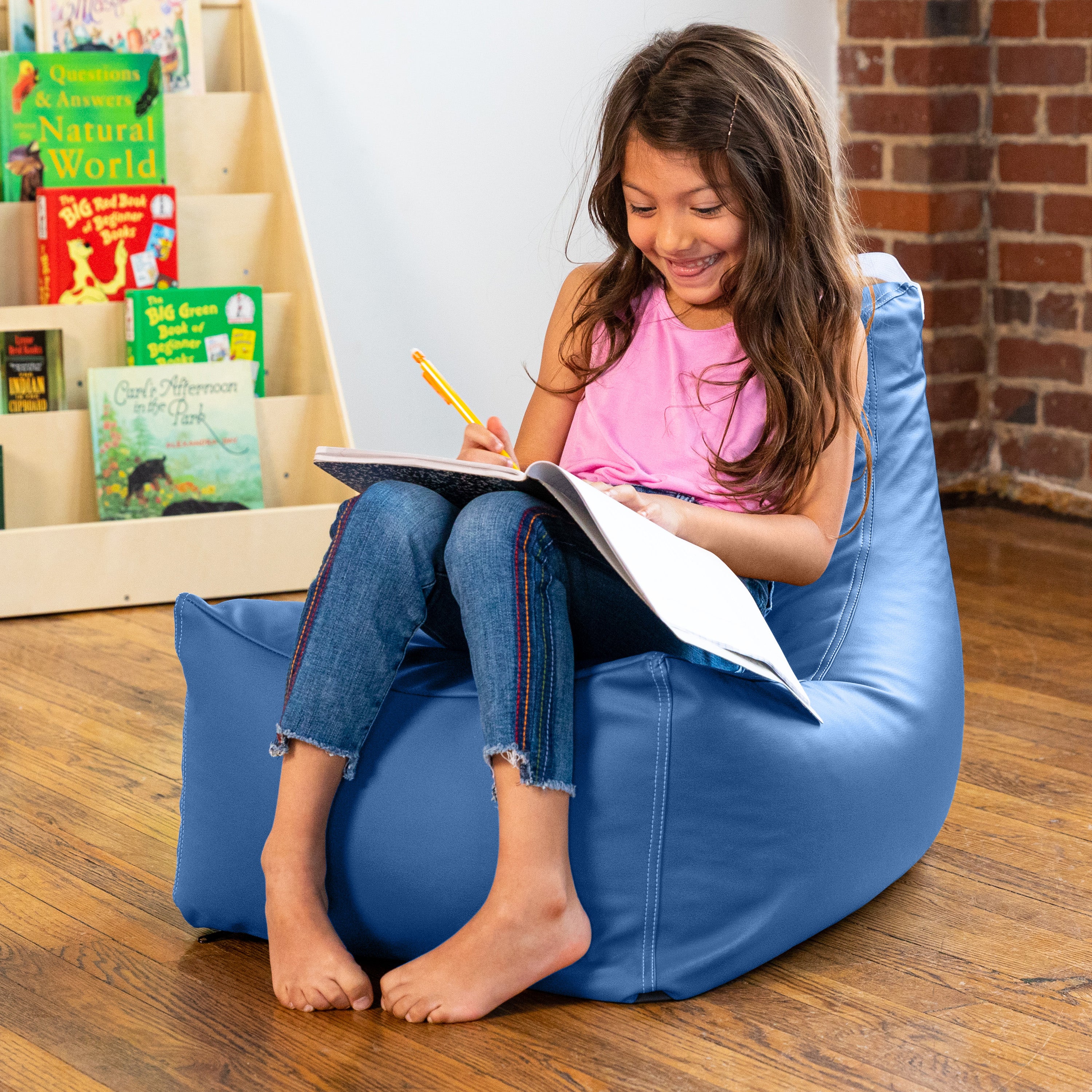 Jaxx Pezzi Jr Kids Classroom Bean Bag Chair, Premium Vinyl, Royal Blue