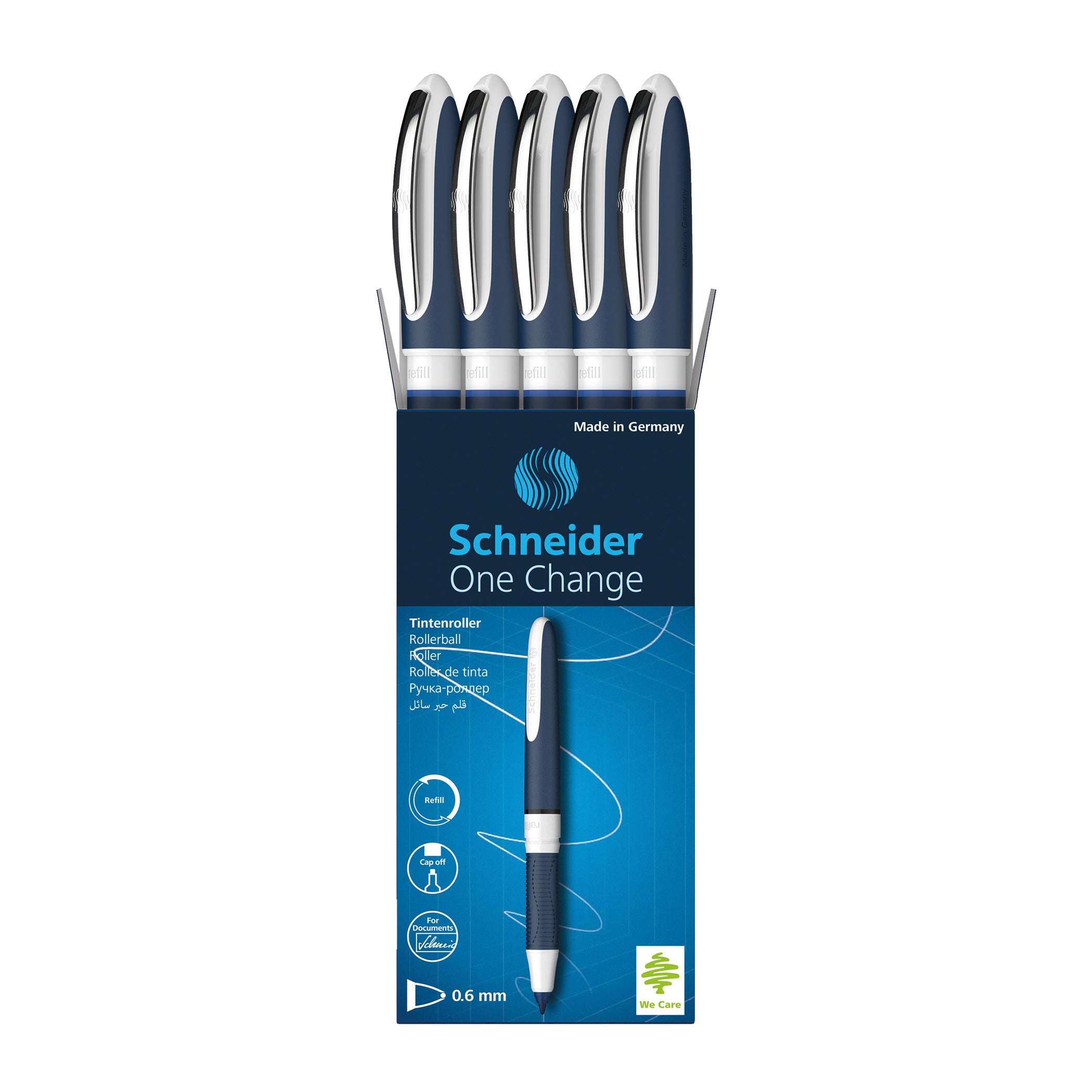 One Change Rollerball Pen, Refillable, 0.6 mm, Blue Ink, Single Pen