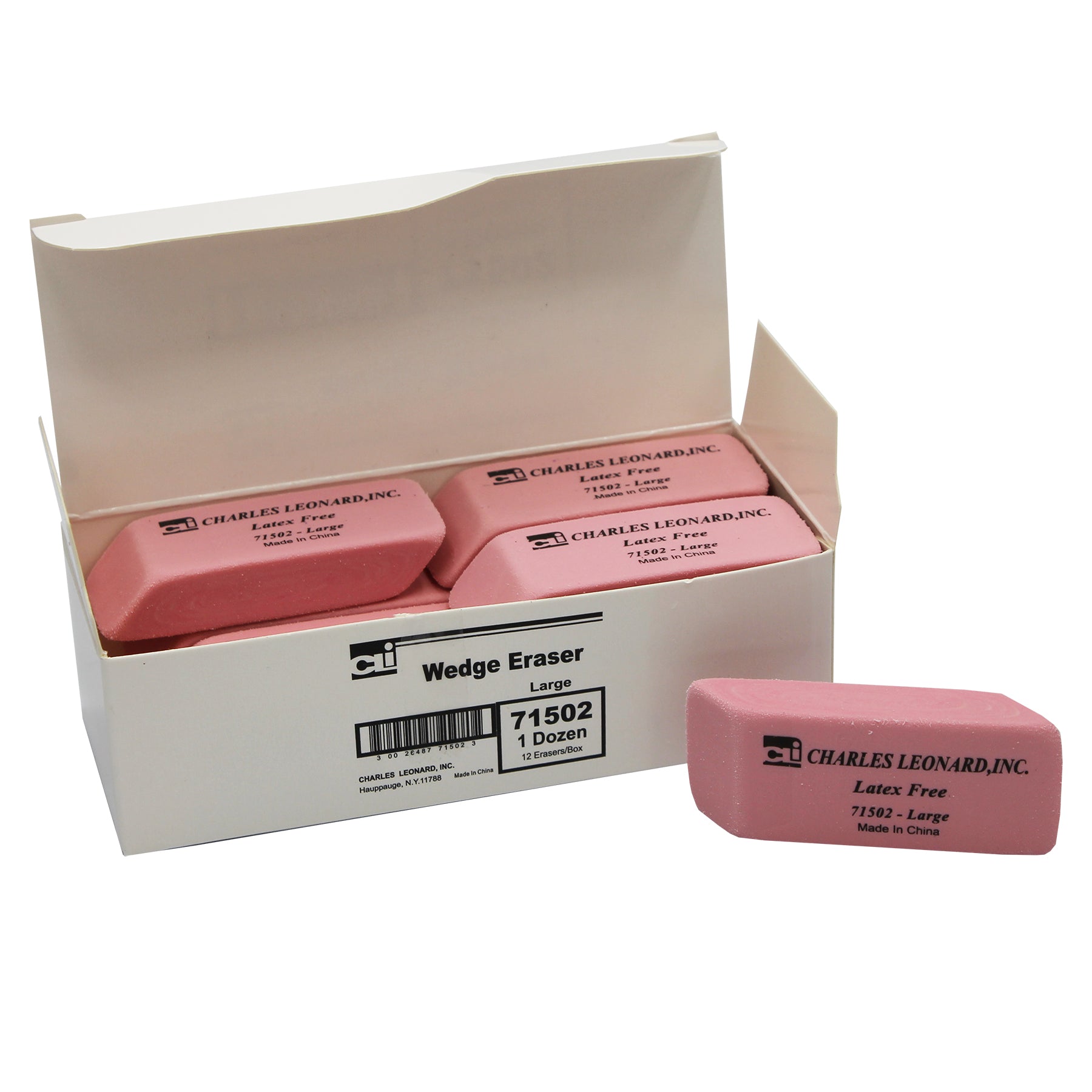 Eraser, Synthetic, Latex Free, Wedge Shape, Pink, Large, Box of 12