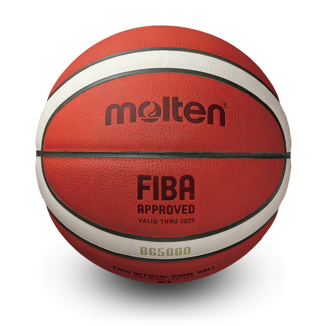 Elite Competition Basketball G5000 Series, FIBA Approved, 12 Panel 2-Tone Top Grain Leather Basketball, Intermediate Size 6