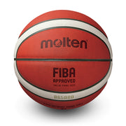 Elite Competition Basketball G5000 Series, FIBA Approved, 12 Panel 2-Tone Top Grain Leather Basketball, Intermediate Size 6