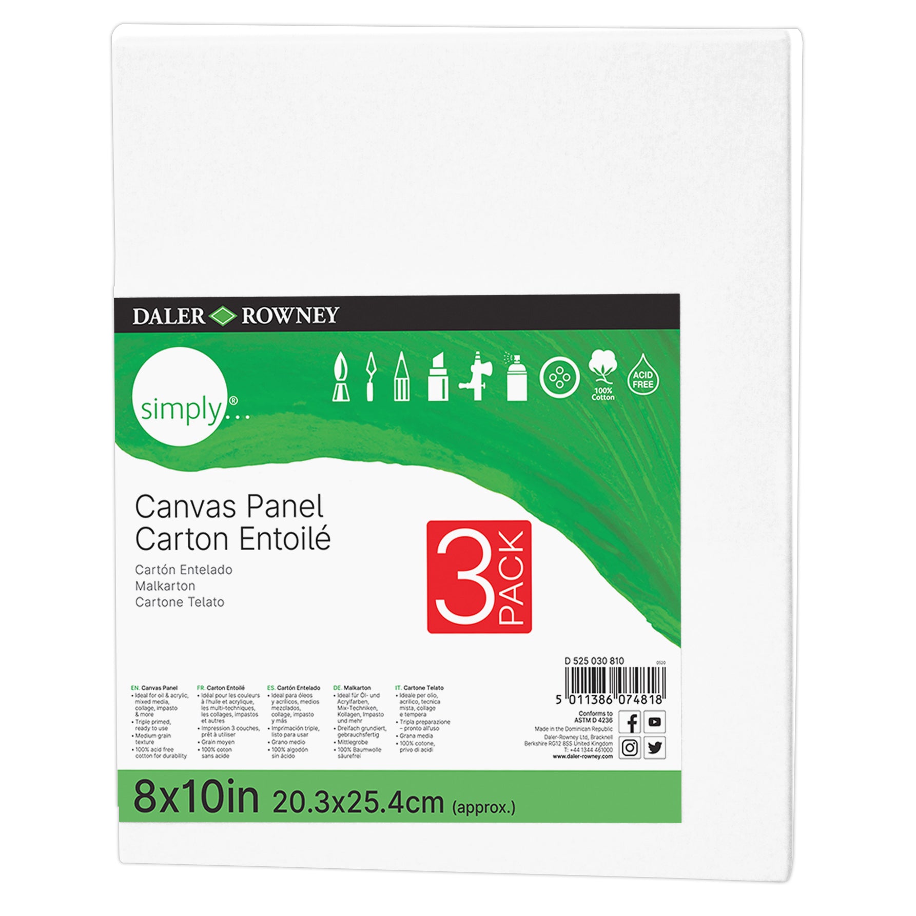 Simply White Canvas Panels Set, 8" x 10", 3-Pack